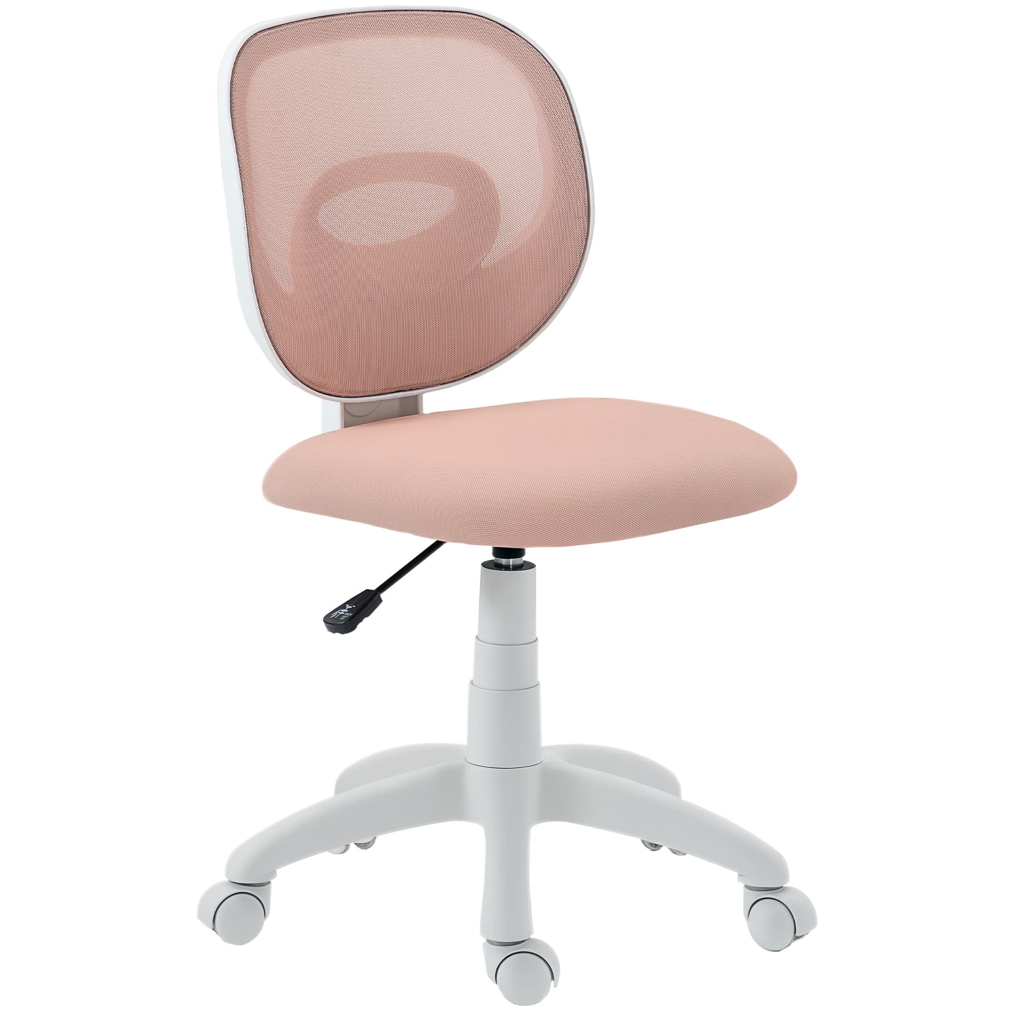 HOMCOM Chaise de Bureau Ergonomique sans Accoudoirs, Fauteuil de Bureau en Maille, Hauteur Réglable, Rose