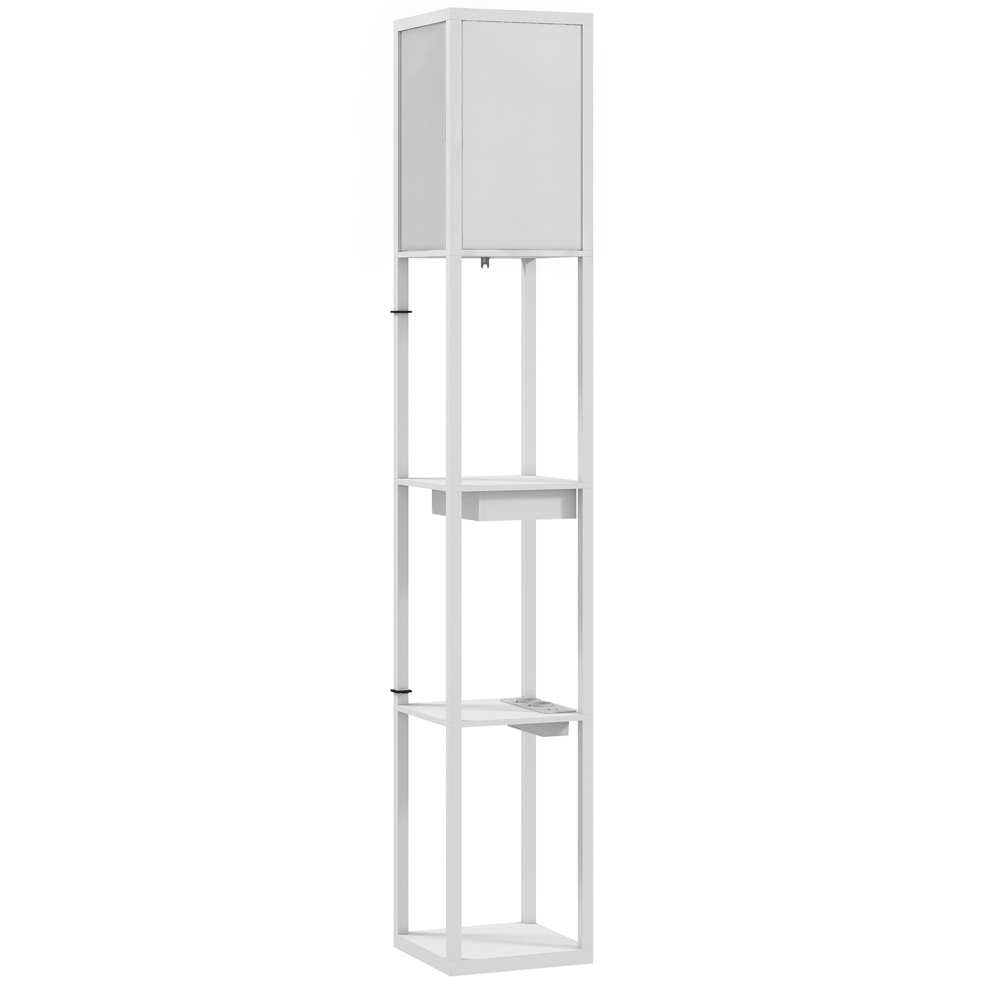 HOMCOM Lampadaire avec étagère à 3 niveaux, interrupteur au pied, ports USB, MDF, blanc