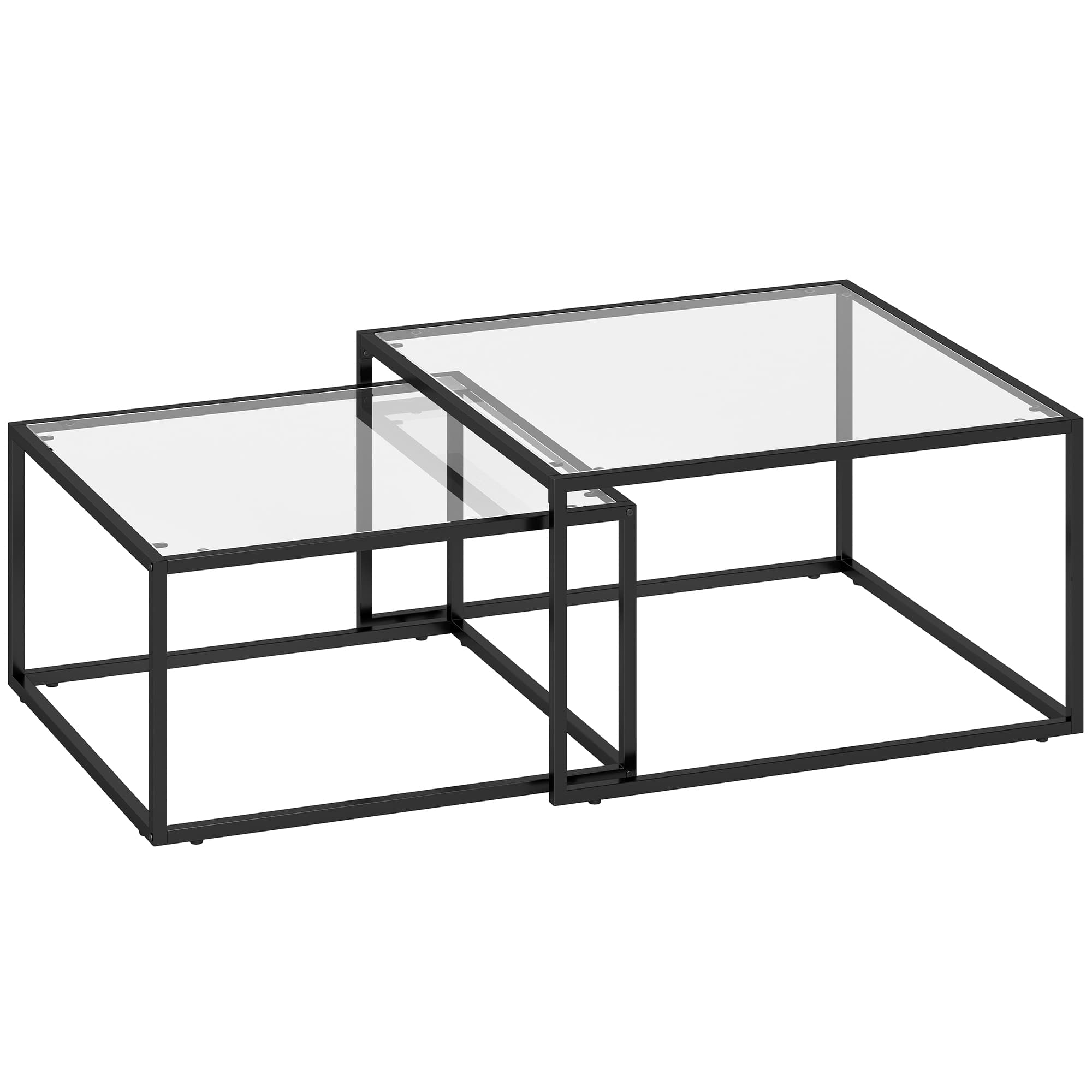 HOMCOM Lot de 2 tables basses gigognes rondes, table de salon avec plateau en verre trempé et structure en métal, noir