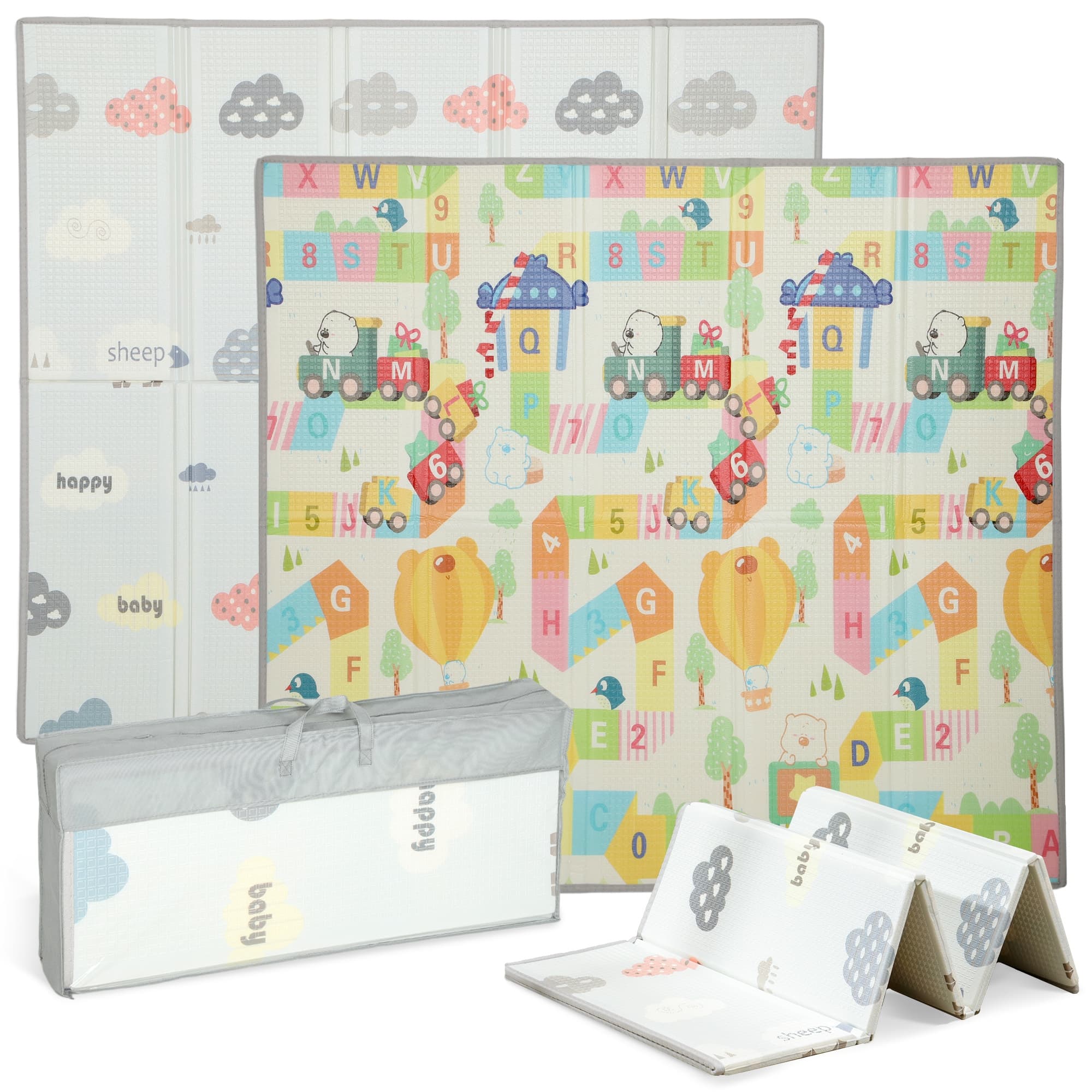 AIYAPLAY Tapis de jeu pour bébé pliable et réversible, tapis de sol en mousse épais, 194 x 176,5 x 1,5 cm, multicolore