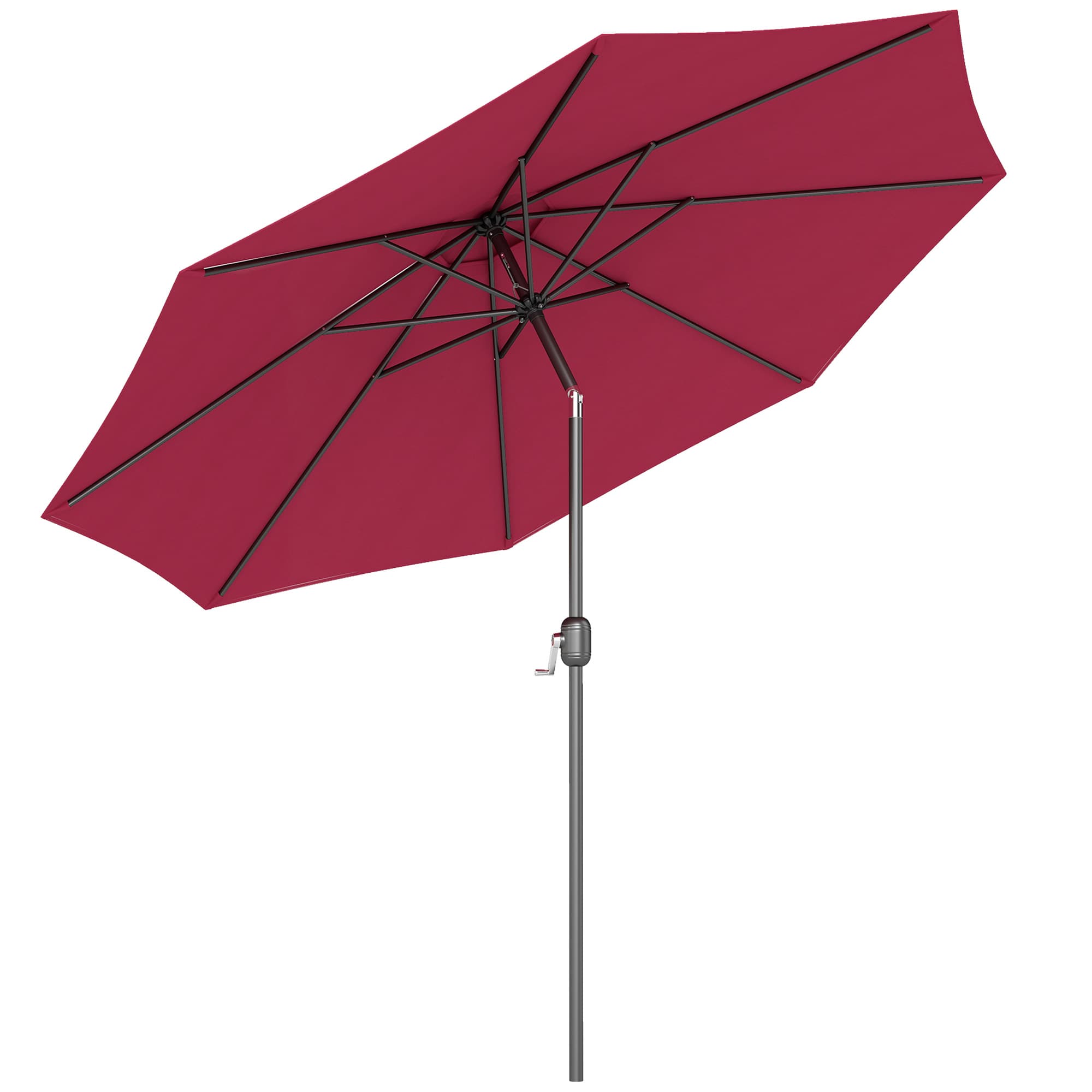 Outsunny Parasol en métal rond polyester 180g/m2 manivelle inclinable Ø 3 x 2,45 m bordeaux