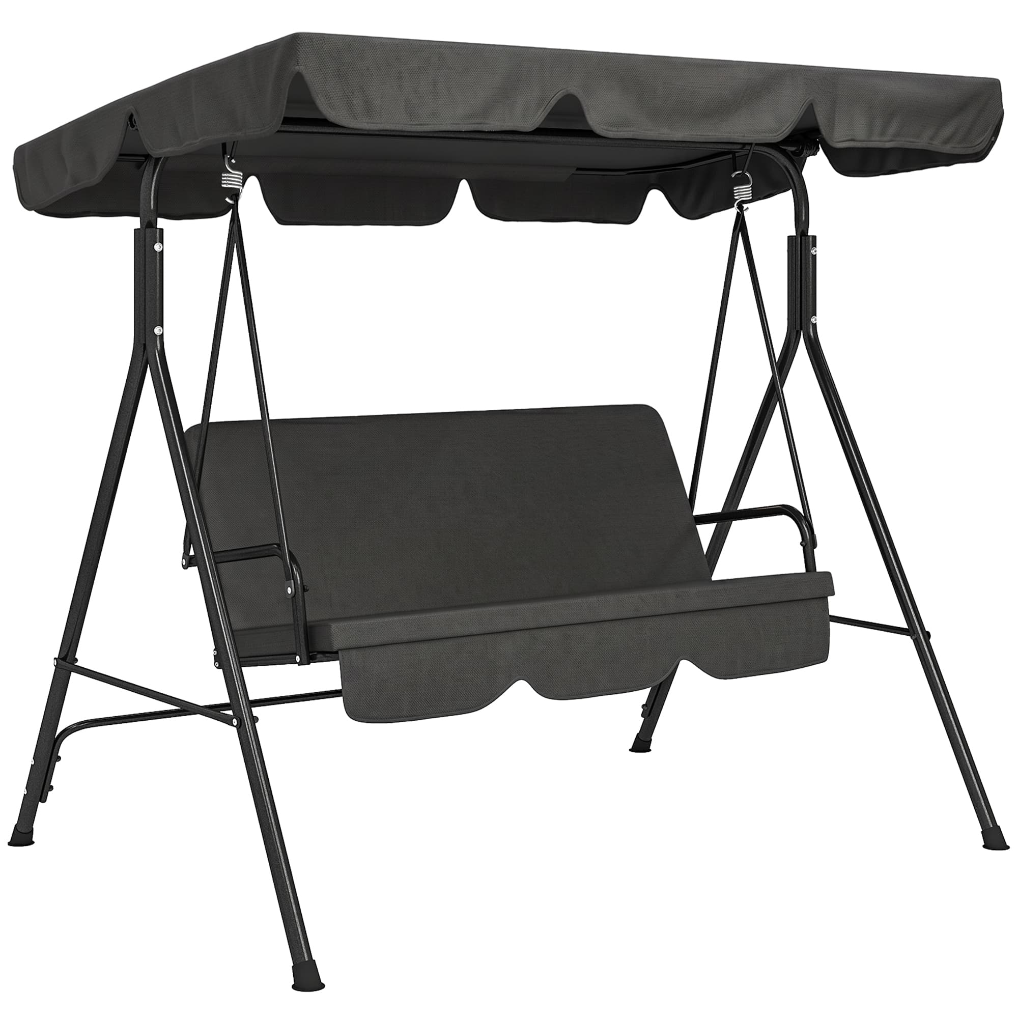 Outsunny Balancelle de Jardin 3 Places Toit Inclinaison réglable Coussins Assise et Dossier Acier Noir Polyester Noire