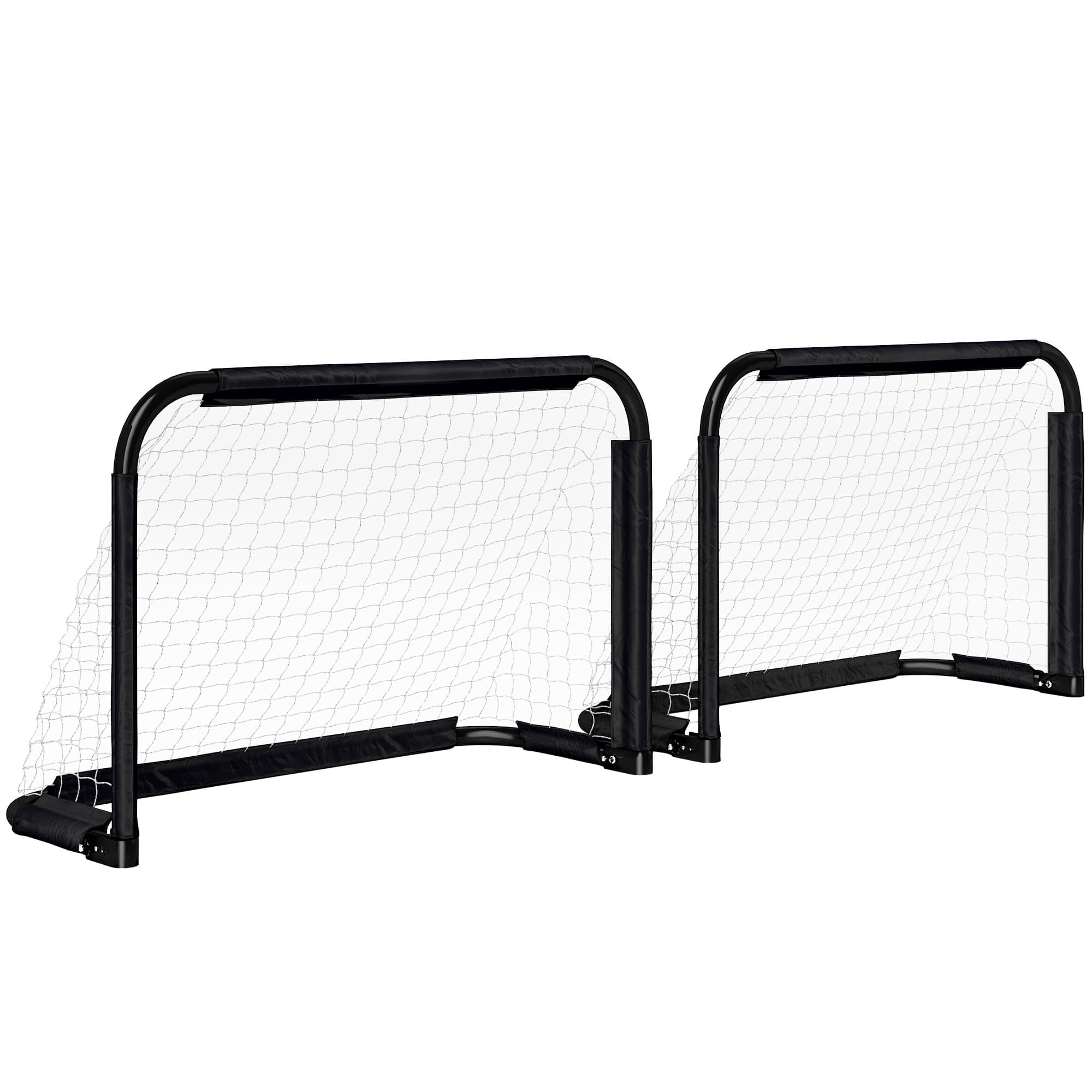 HOMCOM Lot de 2 Mini Cages de Football Pliables avec Filet et Piquets d'Ancrage au Sol, Métal Époxy et Oxford, 90x36x60cm, Noir
