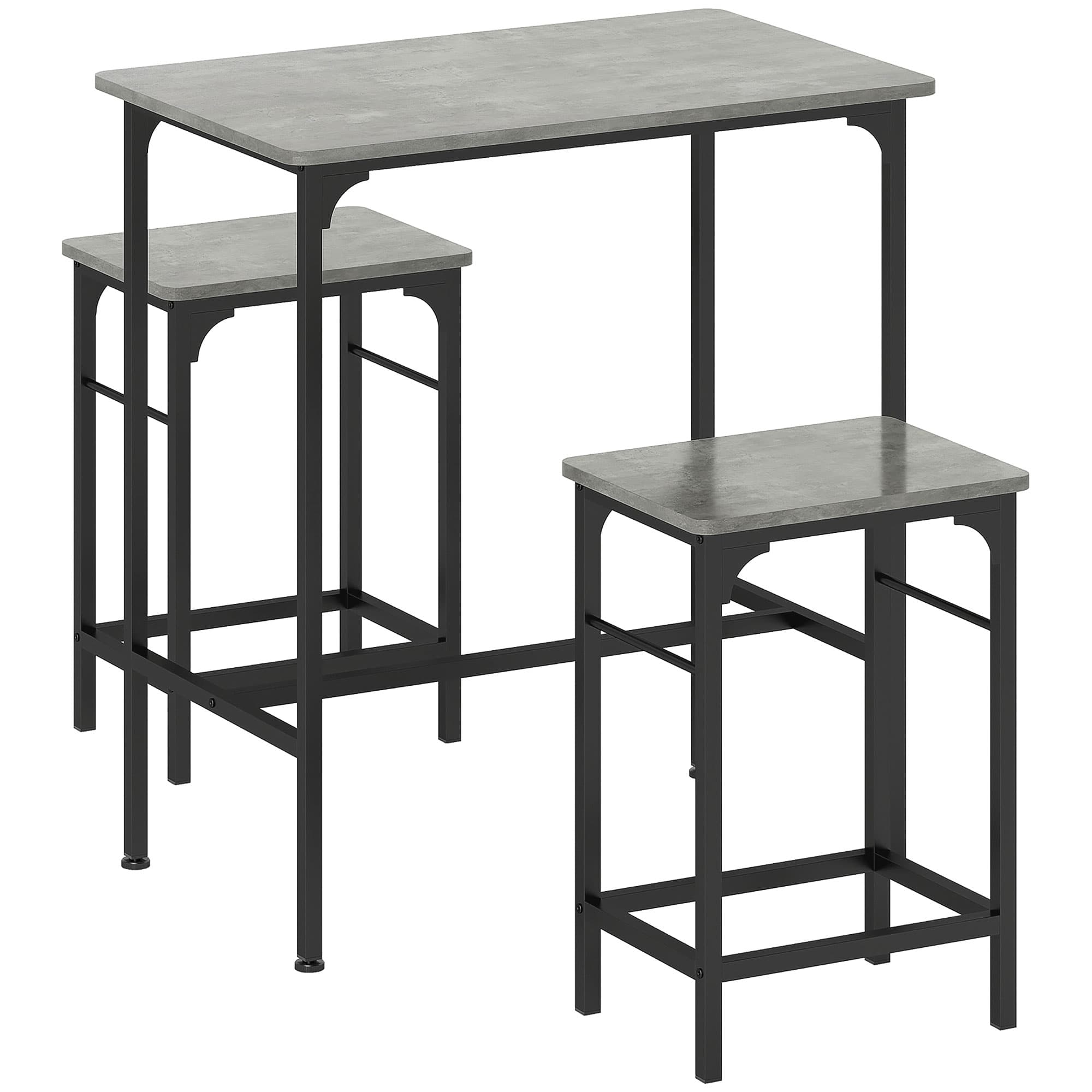 HOMCOM Ensemble table de bar avec 2 tabourets, cadre en acier pour cuisine, salle à manger et salon, gris
