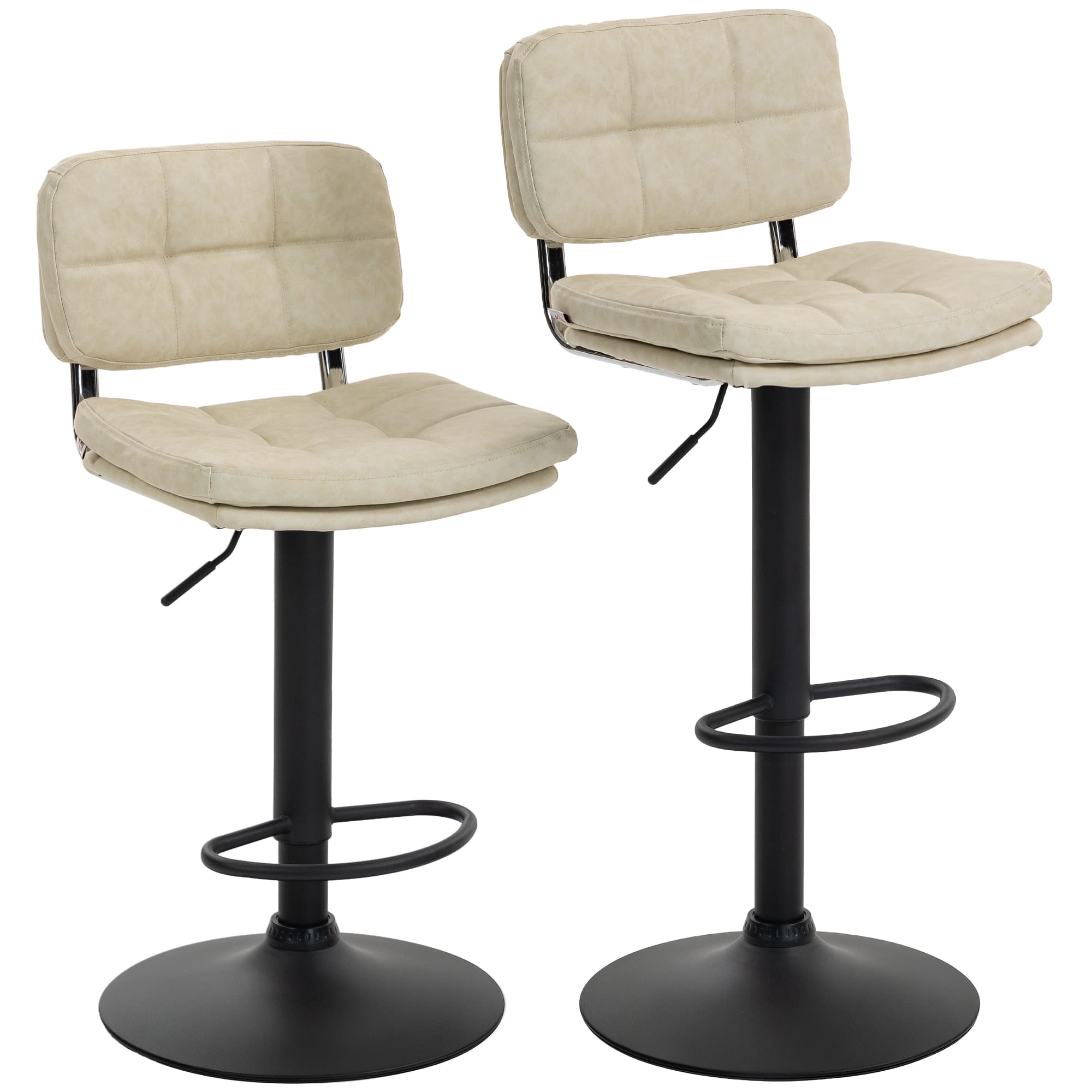 HOMCOM Lot de 2 tabourets de bar Vintage capitonné - pivotant, réglable - repose-pied - revêtement synthétique crème