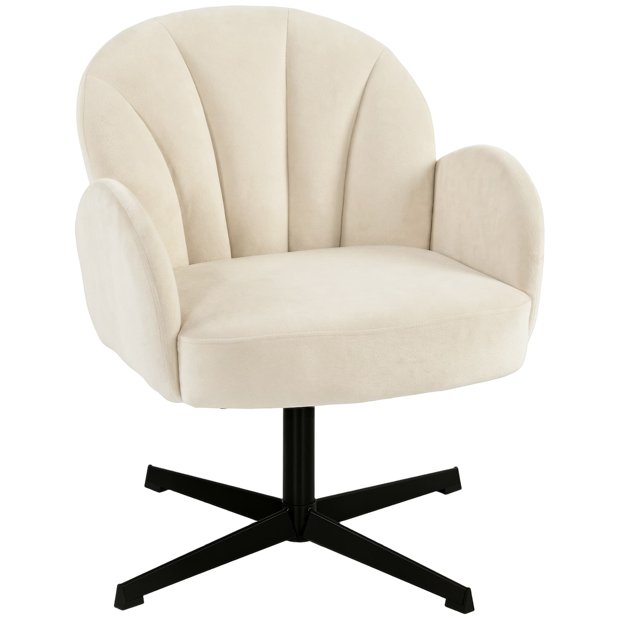 HOMCOM Fauteuil salon pivotant fauteuil d'appoint rembourré en velours dossier en forme de coquille coussin à ressorts beige