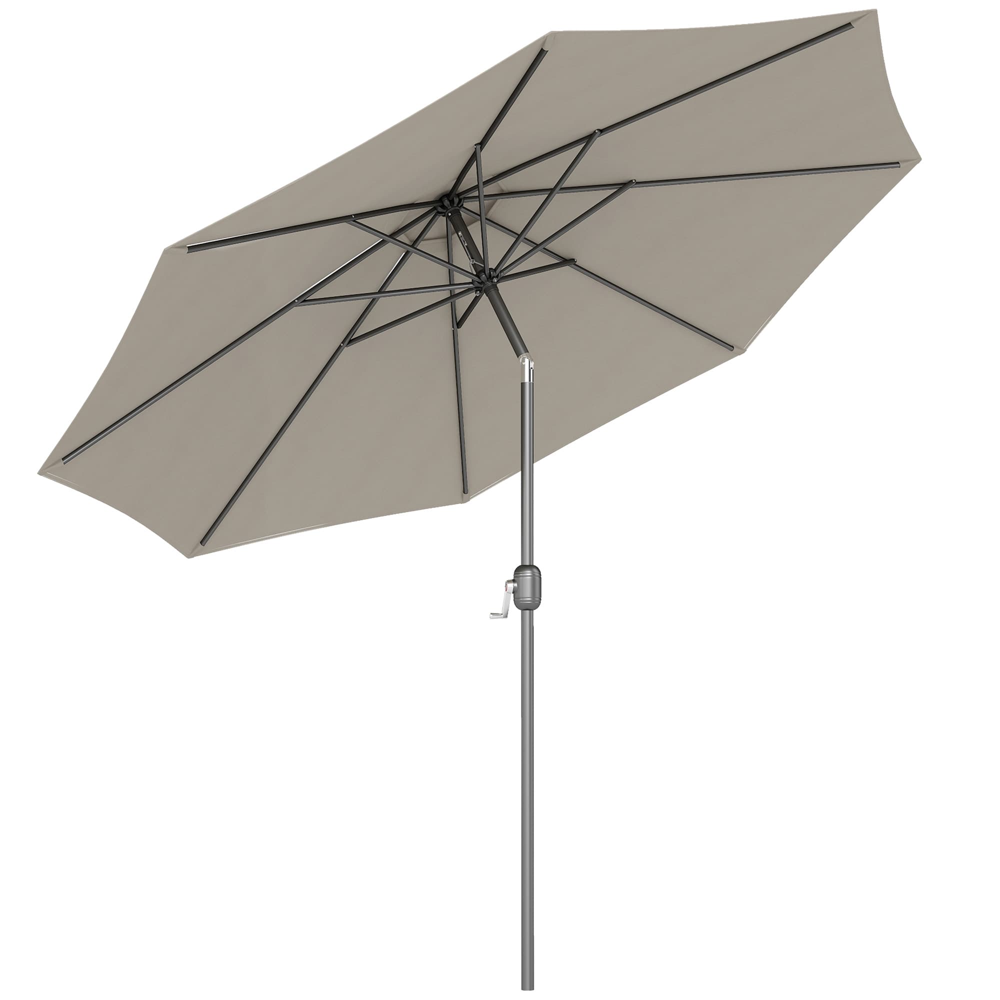 Outsunny Parasol en métal rond polyester 180g/m2 manivelle inclinable Ø 3 x 2,45 m gris clair