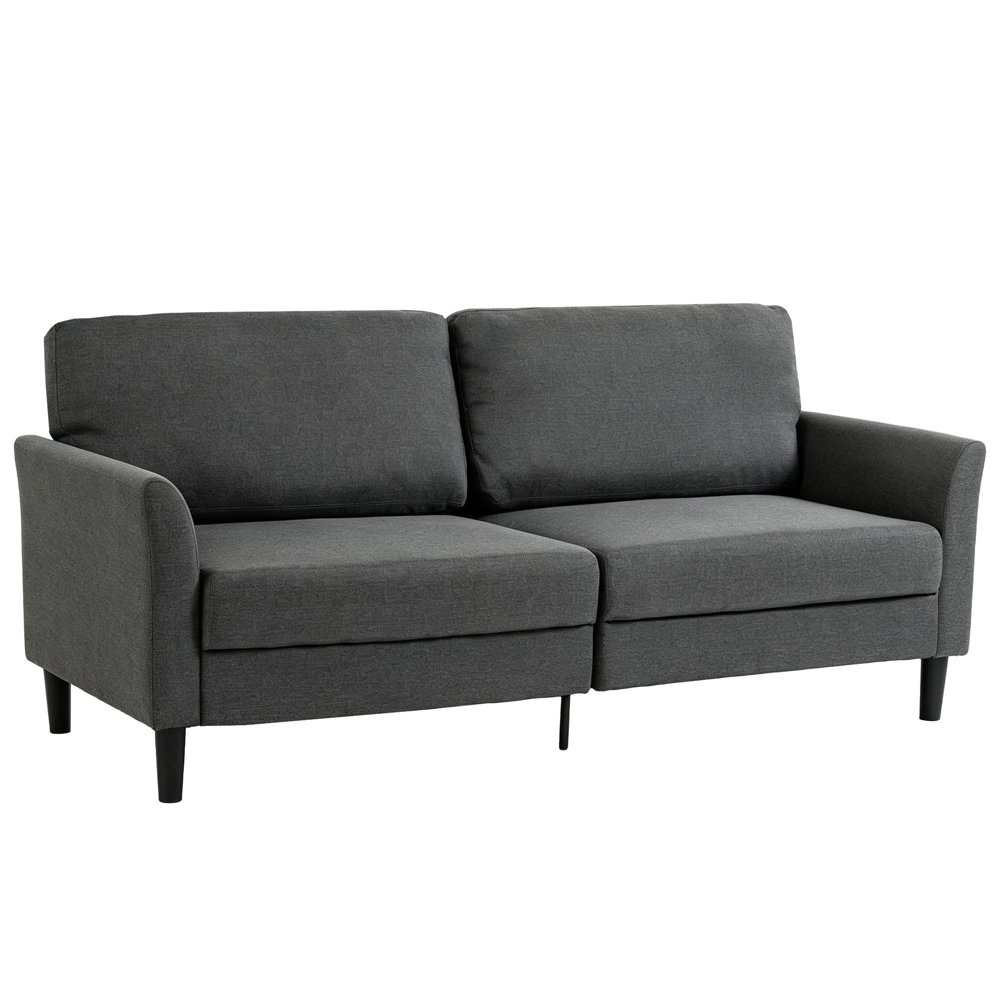 HOMCOM Canapé 3 Places en Tissu Effet Lin avec Accoudoirs Courbés et Rembourrage Épais, Gris foncé