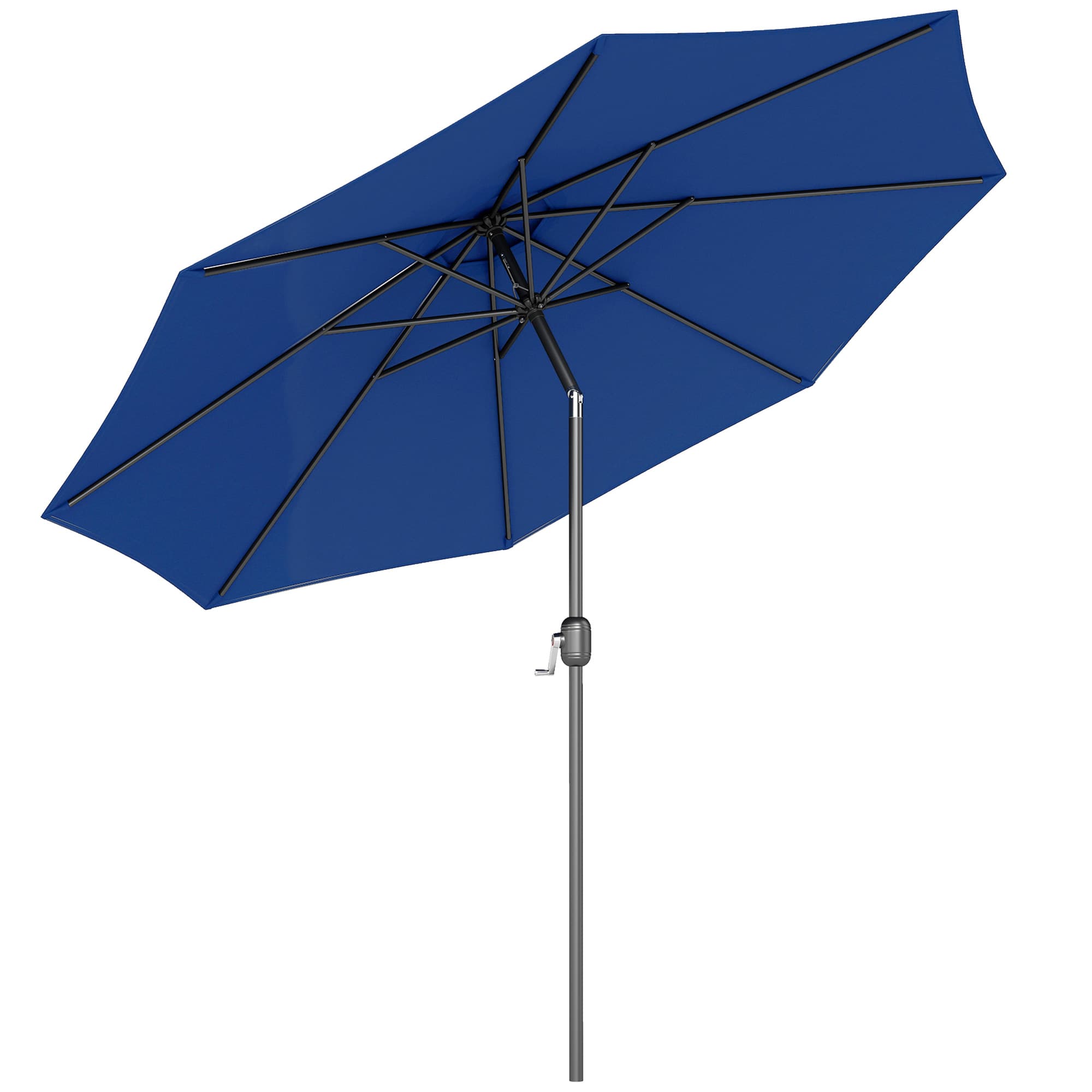 Outsunny Parasol en métal rond polyester 180g/m2 manivelle inclinable Ø 3 x 2,45 m bleu