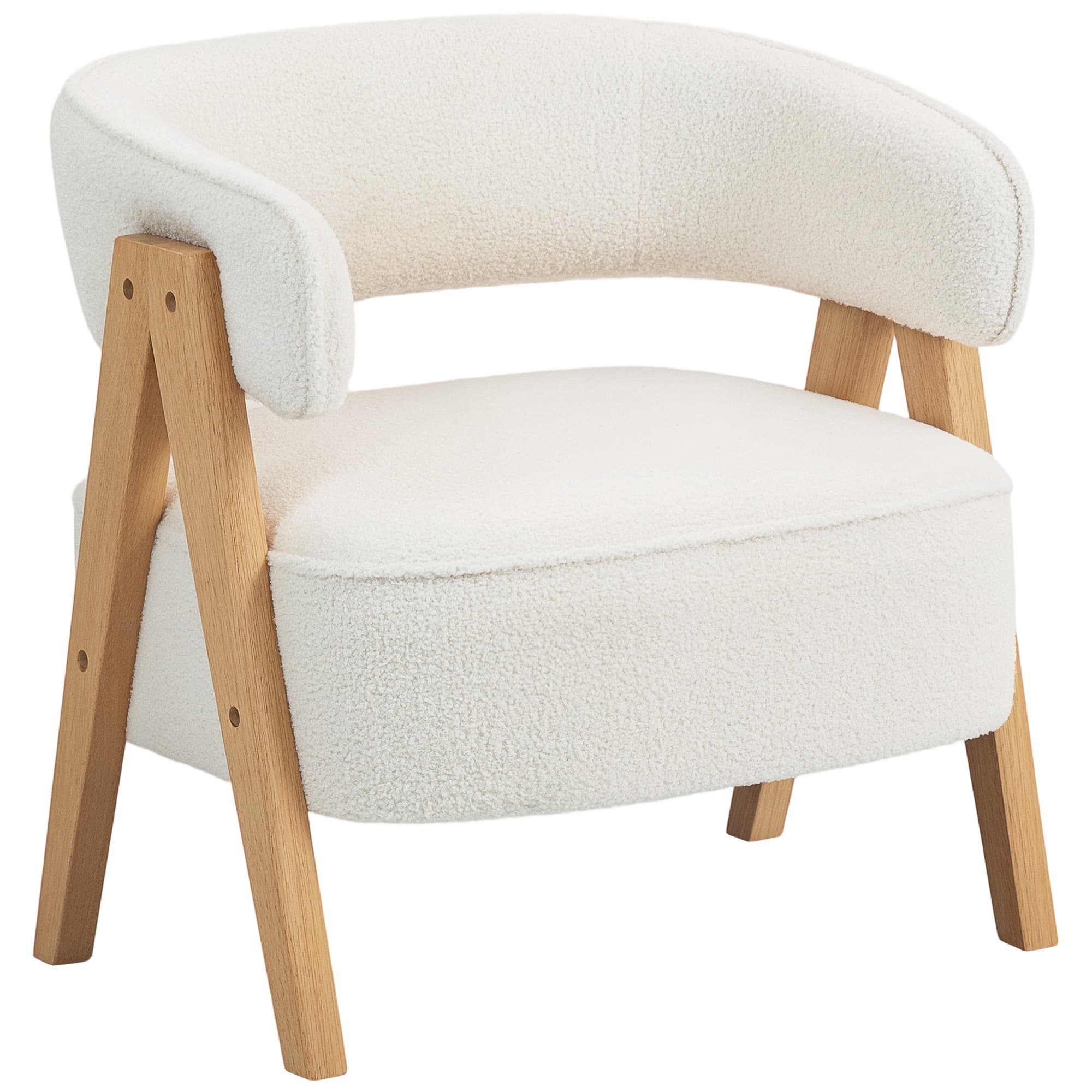 HOMCOM Fauteuil de salon en tissu bouclette, chaise rembourrée, assise large, dossier ergonomique, 70 x 64 x 71 cm, blanc