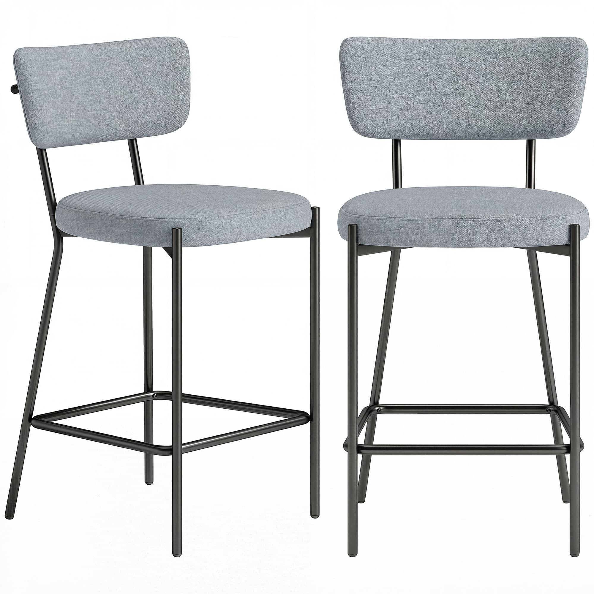 HOMCOM Lot de 2 tabourets de bar, chaises de bar, assise rembourrée, dossier courbé et repose-pieds, 49 x 53 x 93 cm, gris