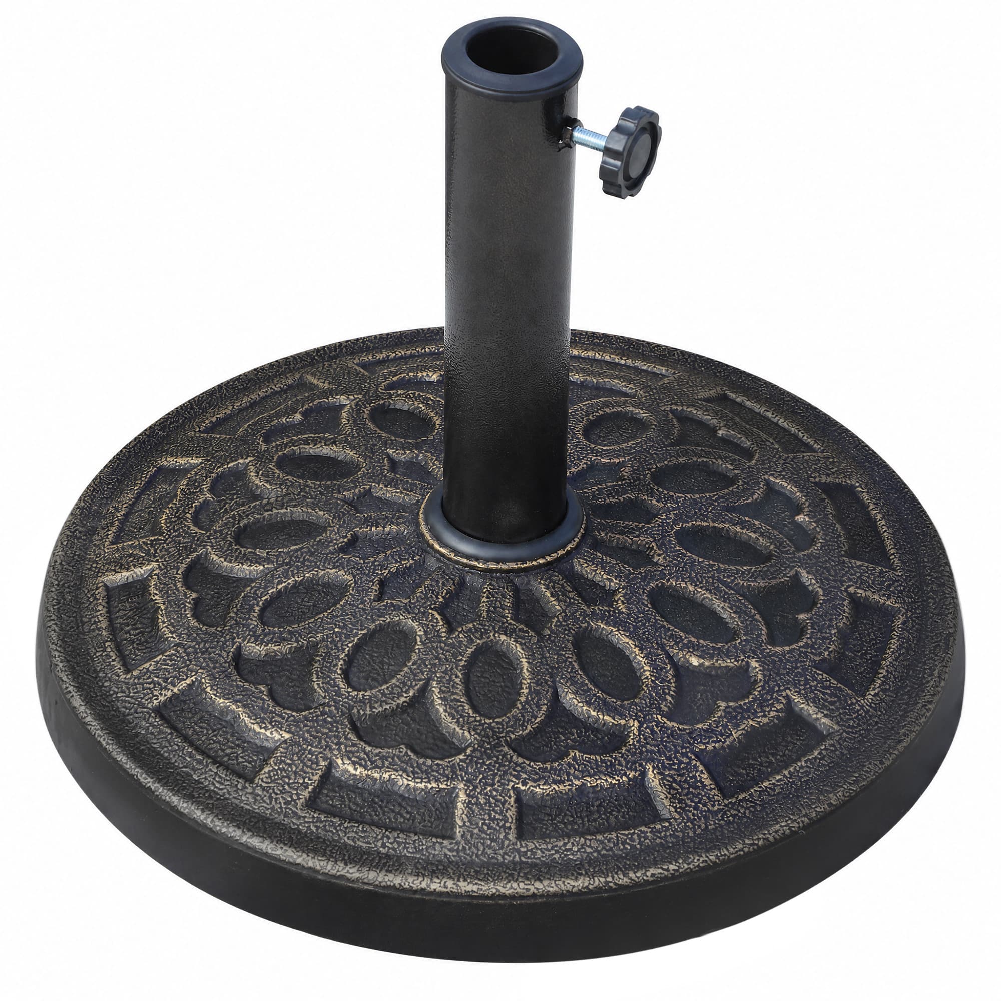 Outsunny Pied de parasol, socle parasol extérieur en résine 12 kg, pour mât de Ø 38/48 mm, Ø 44 x 34H cm, bronze
