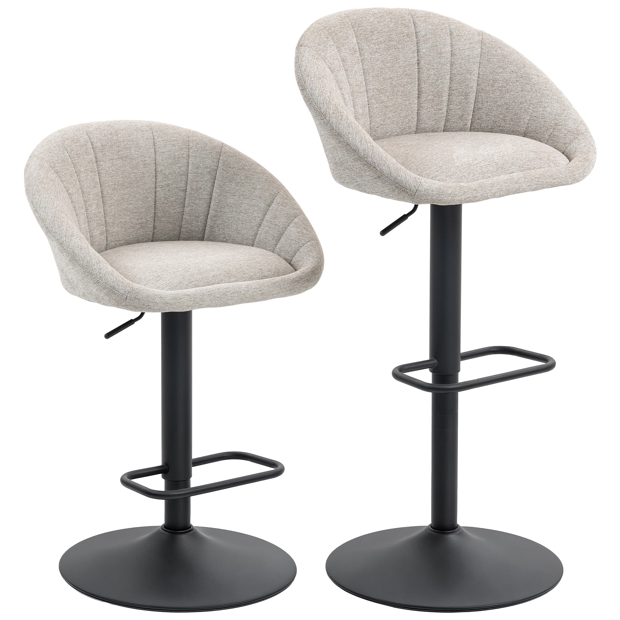 HOMCOM Lot de 2 tabourets de bar, chaises de bar hauteur réglable avec dossier et accoudoirs, repose-pieds, beige