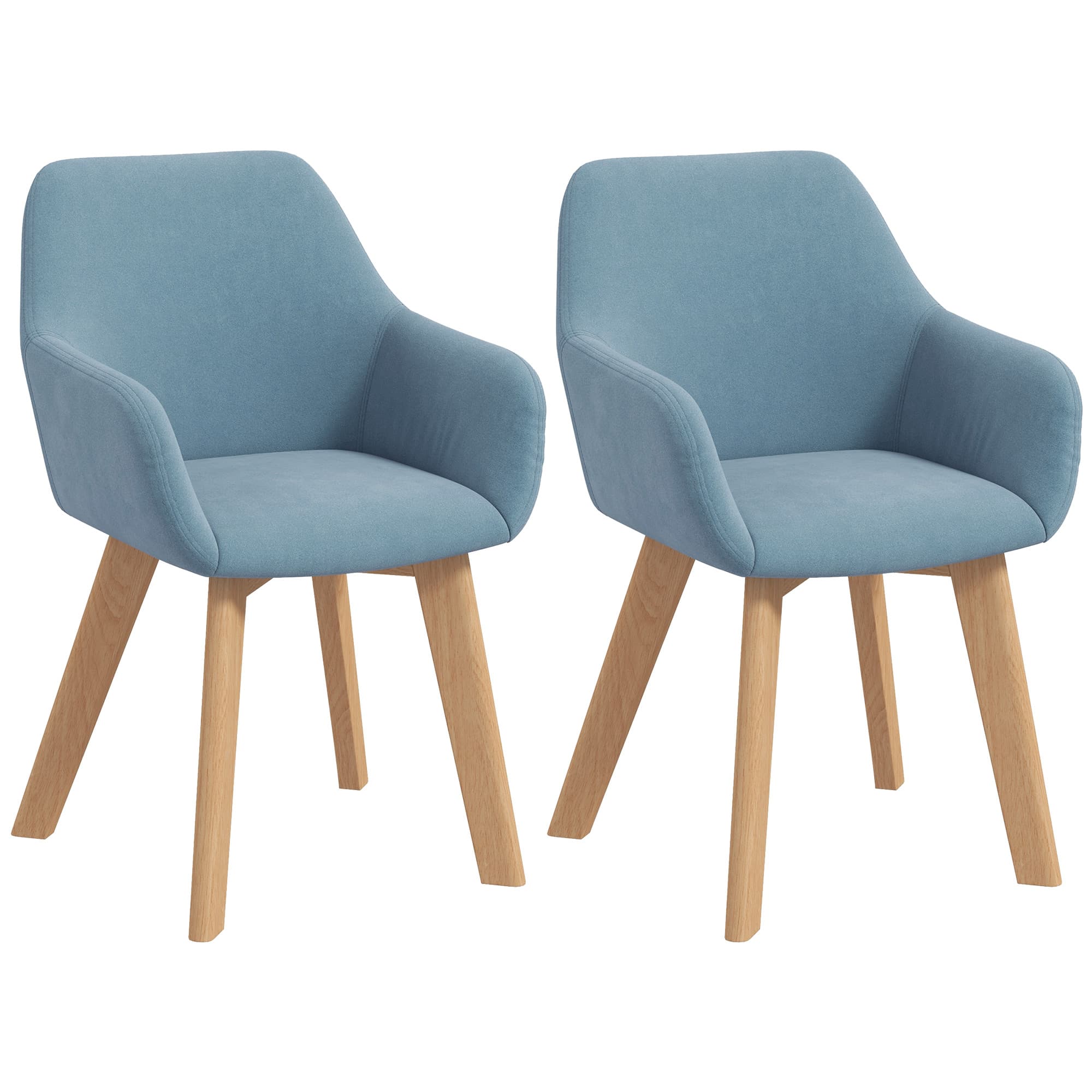 HOMCOM Lot de 2 chaises de salle à manger Fauteuil Assise rembourrée en tissu effet velours Pieds en bois, bleu
