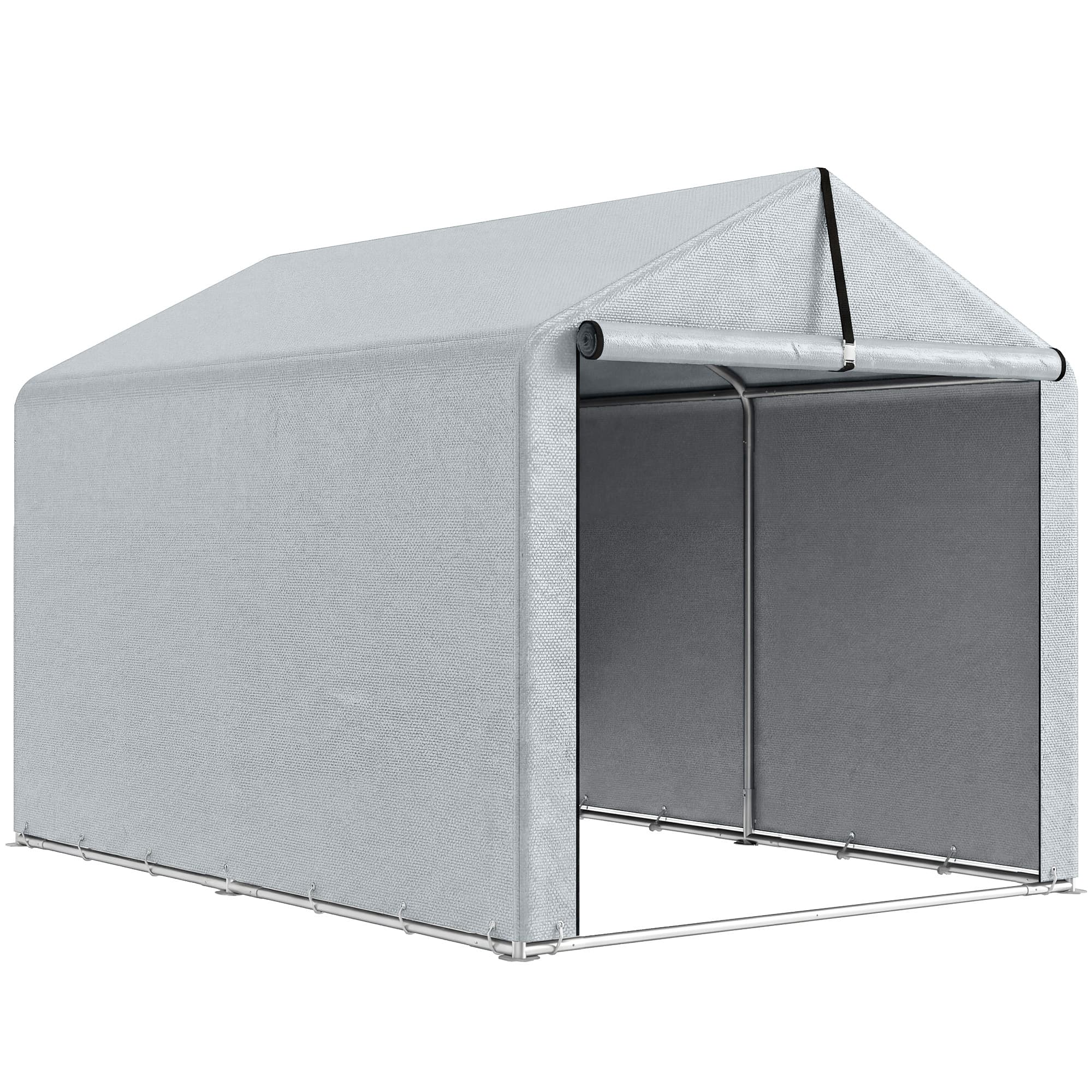 Outsunny Abri de jardin tente de stockage imperméable abri moto porte enroulable, pour vélo moto 162 x 221,5 x 163 cm, gris clair