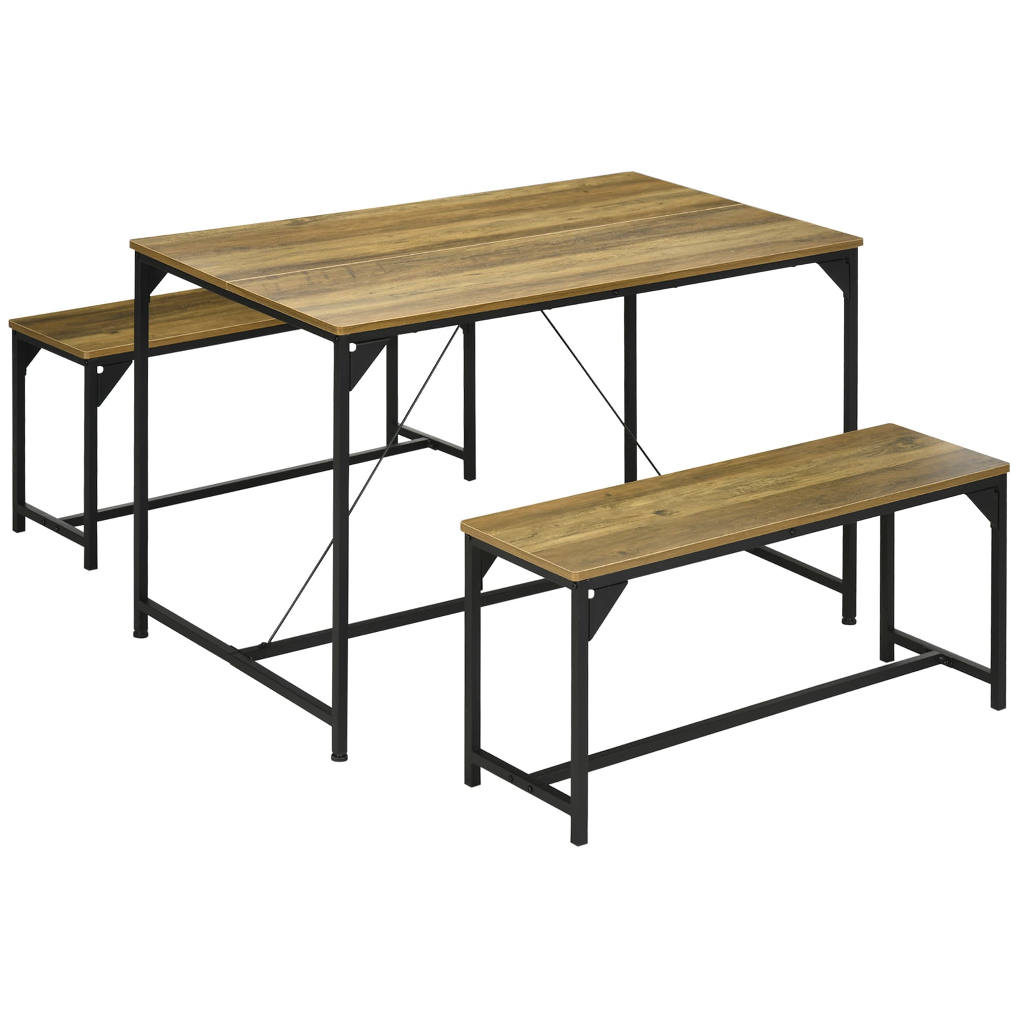 HOMCOM Ensemble Table et Bancs Industriel Acier 4 Personnes Noir et Naturel pour Cuisine Salon Aosom France