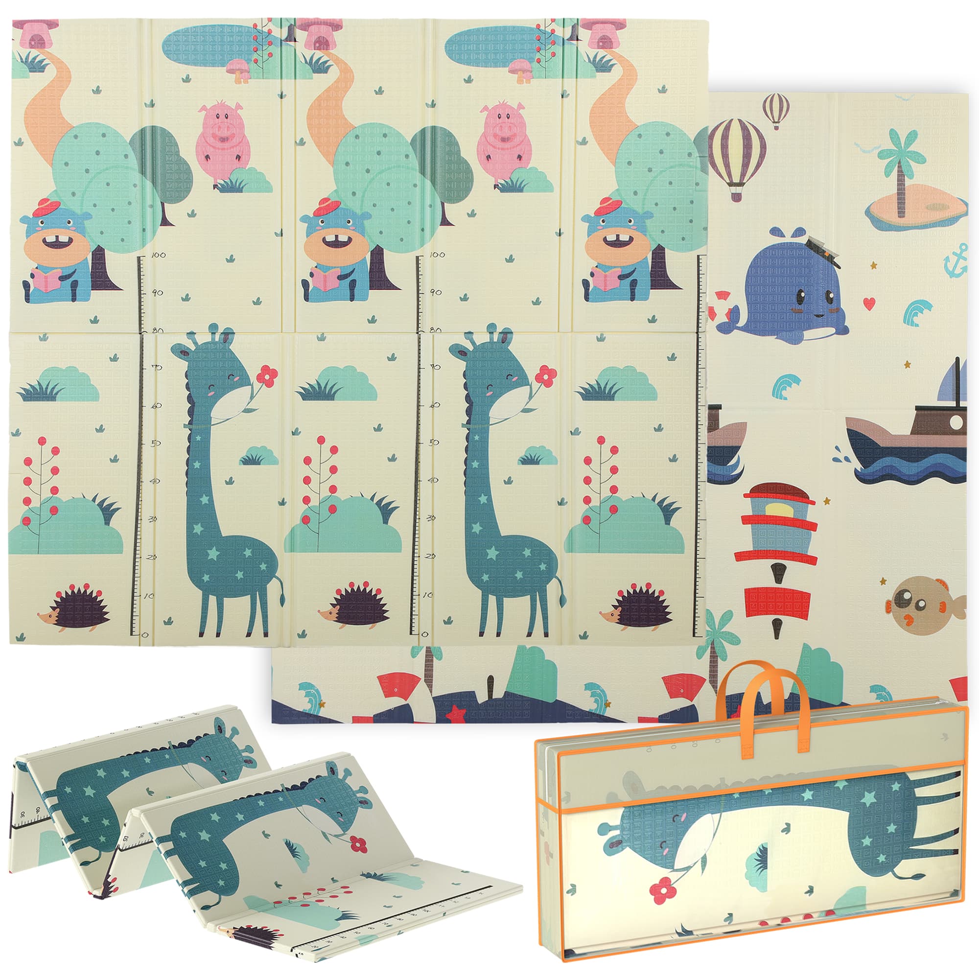 AIYAPLAY Tapis de jeu pour enfant bebe, tapis d'éveil bébé pliable épais réversible en mousse, 196 x 176 x 1,5 cm, multicolore