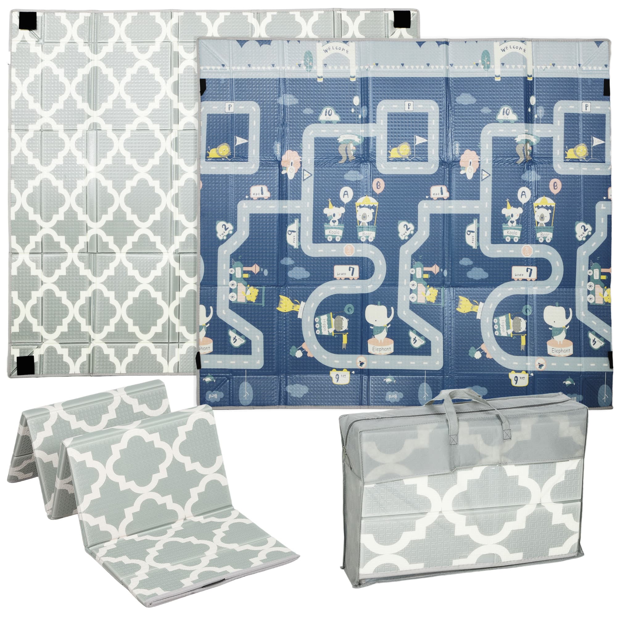 AIYAPLAY Tapis de jeu pour bébé pliable et réversible, tapis de sol en mousse épais, 202 x 180,5 x 1 cm, multicolore