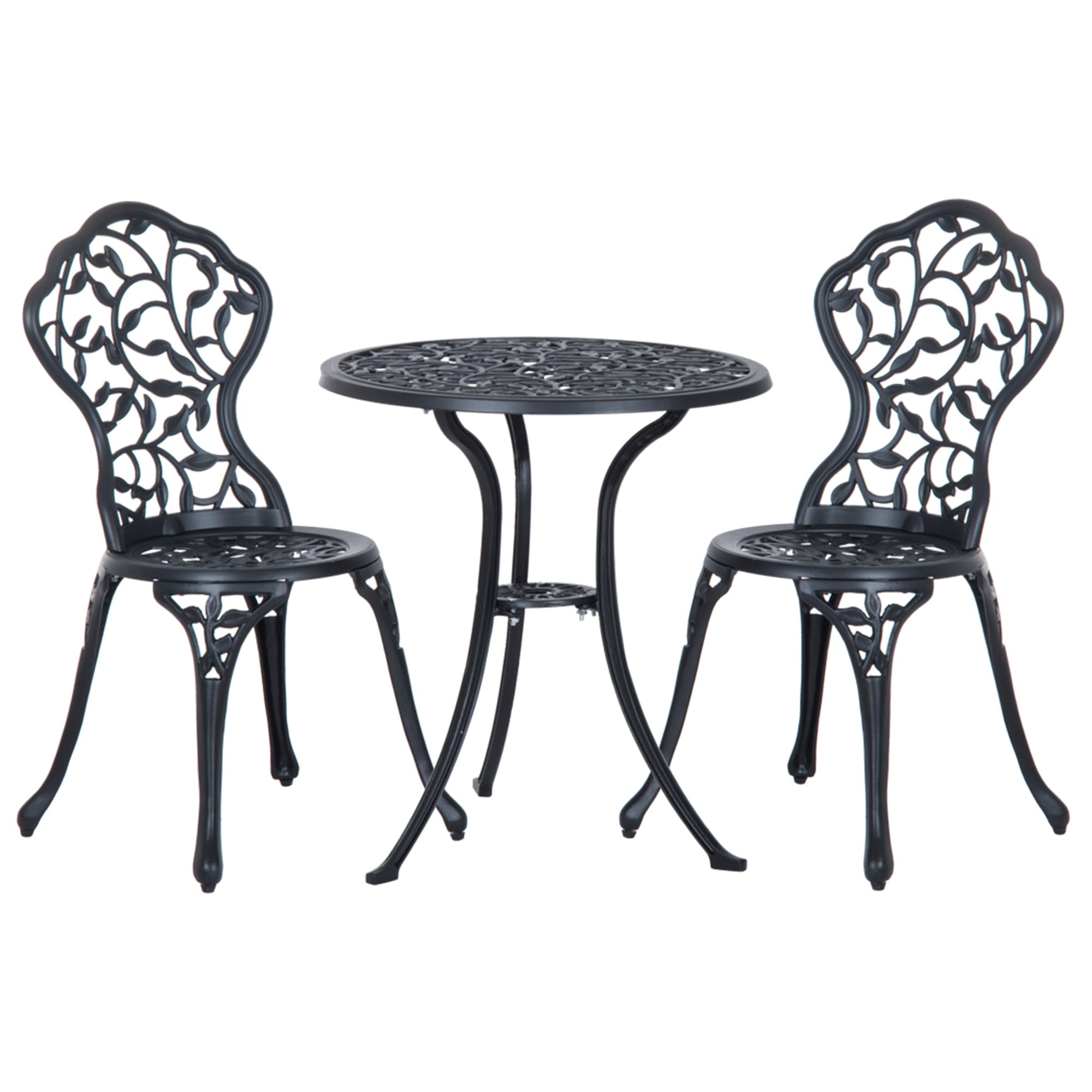 Outsunny Ensemble de bistrot 3 pièces avec 2 chaises et 1 table ronde style antique, pour jardin, terrasse, balcon, noir