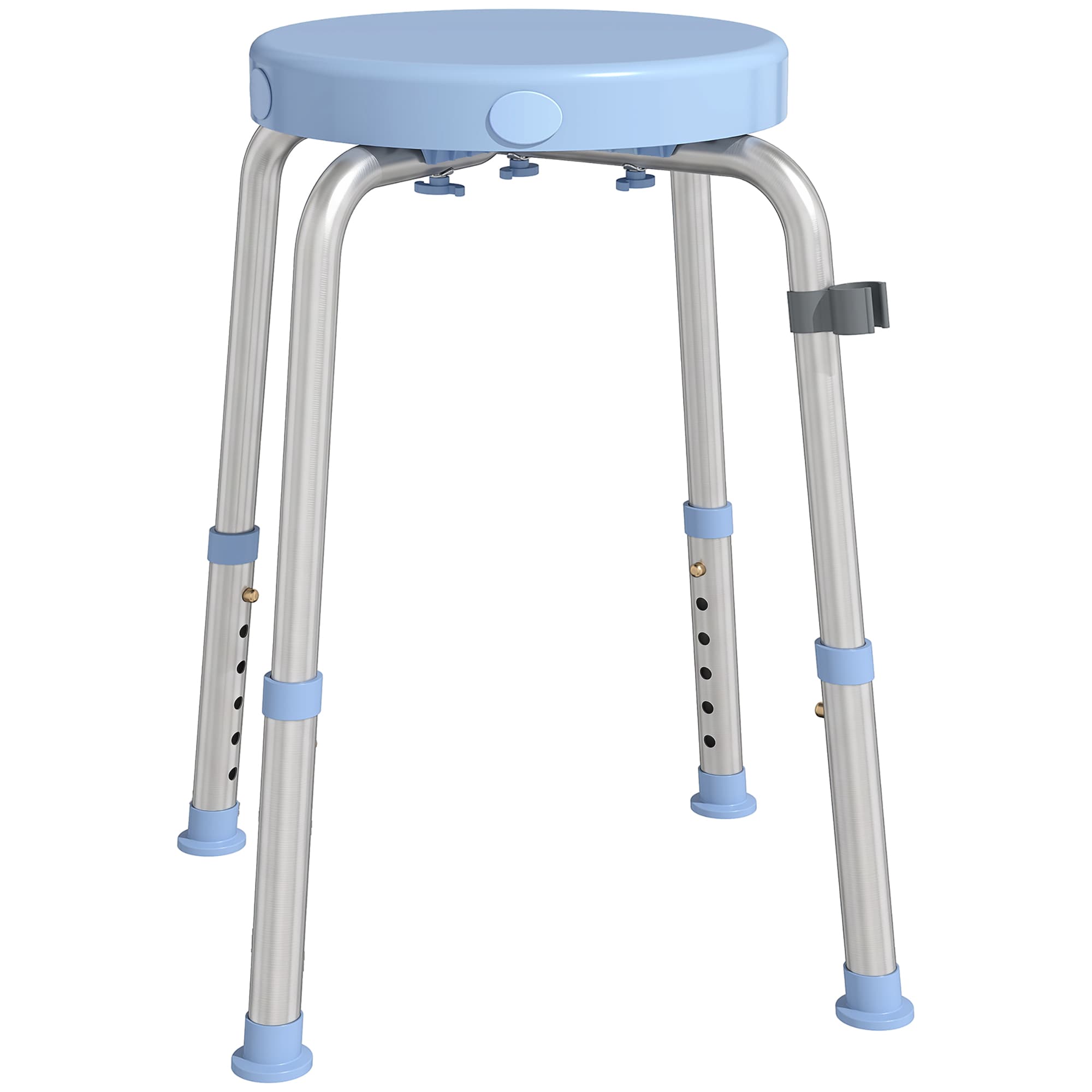 HOMCOM Tabouret de Douche Pivotant, 5 Hauteurs Réglables, Antidérapant, en Alliage d'Aluminium, Charge 136kg, Bleu ciel