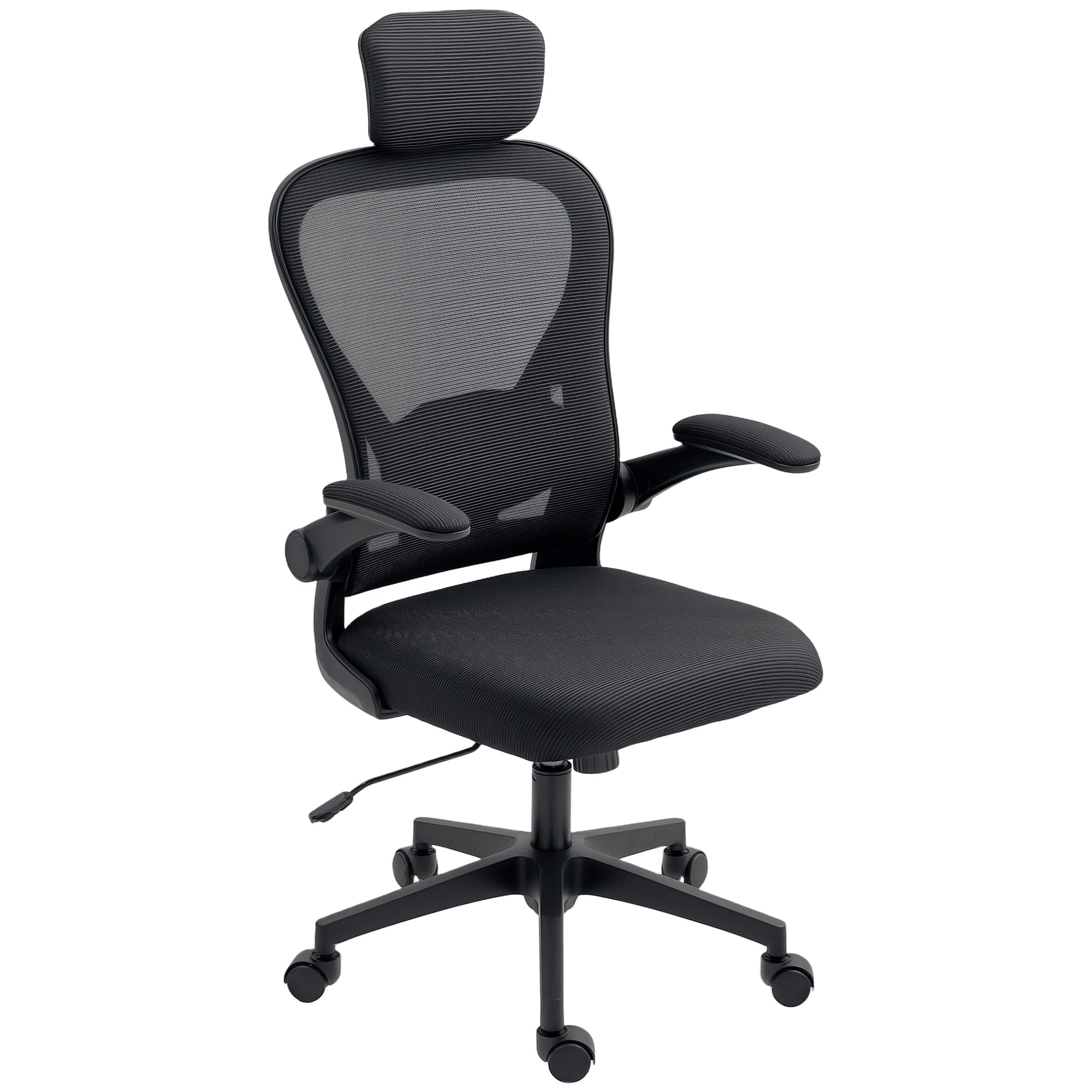 HOMCOM Chaise de Bureau Ergonomique, Fauteuil de Bureau en Maille avec Appui-Tête et Soutien Lombaire Réglables, Noir
