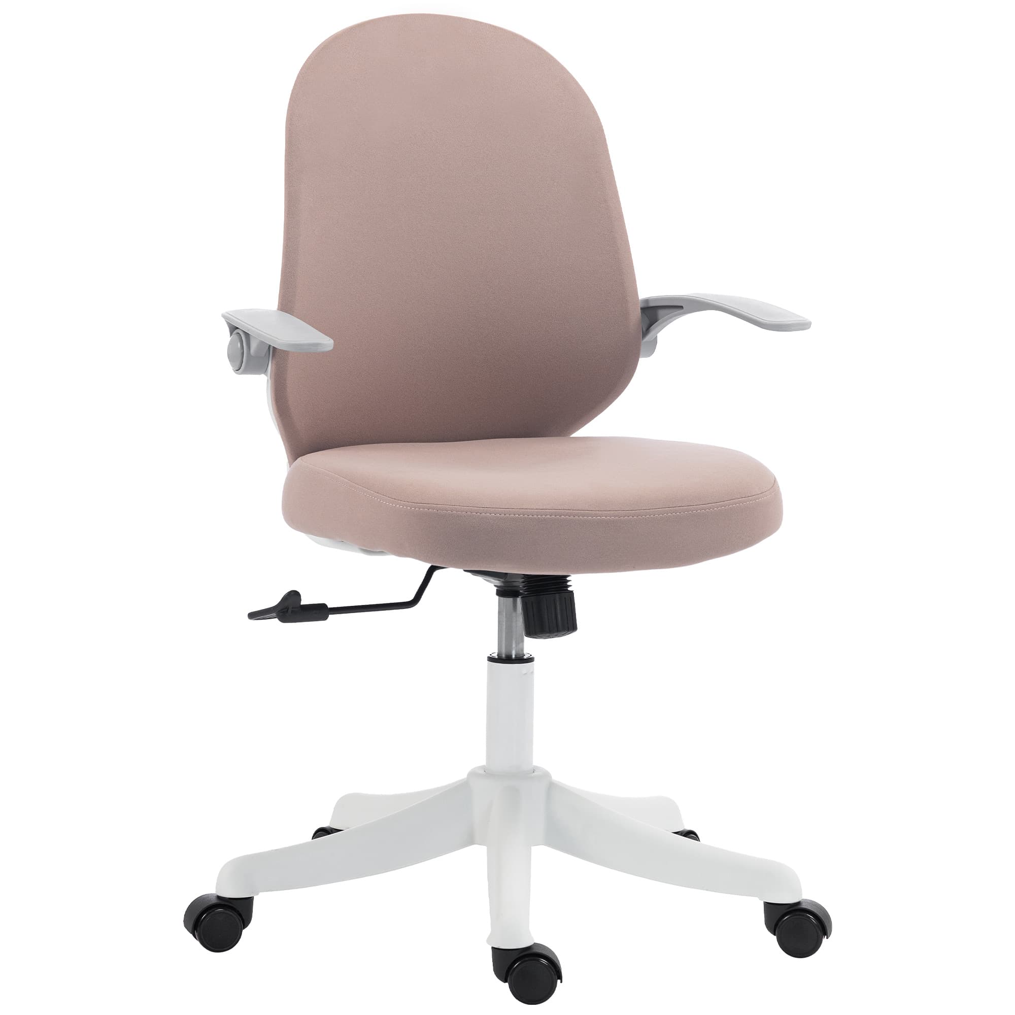 HOMCOM Chaise de Bureau en Maille avec Accoudoirs Rabattables, Hauteur Réglable et Roulettes, Rose et Blanc