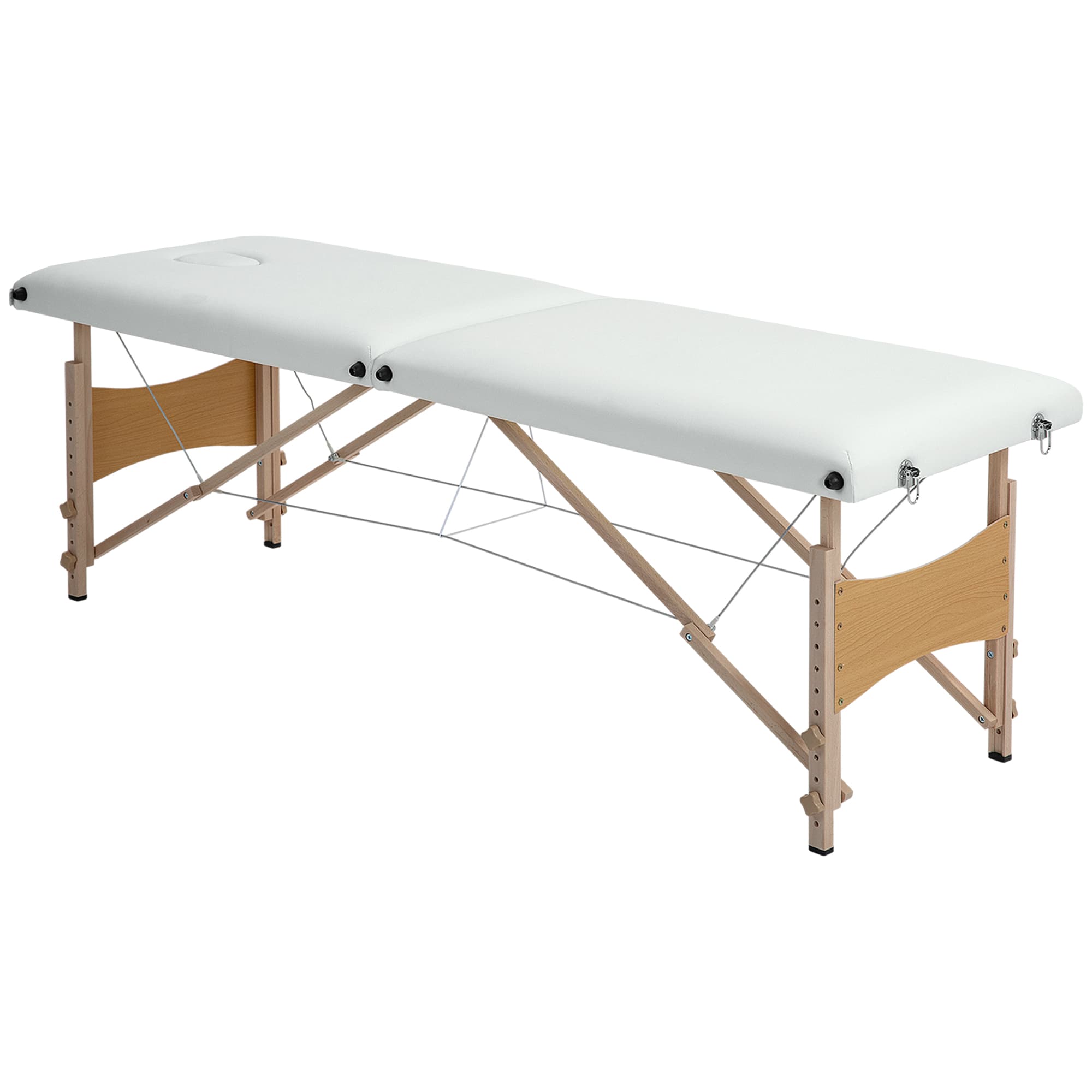 HOMCOM Table de massage pliante, lit de massage 2 zones, hauteur réglable, oreiller facial amovible, 186 x 60 x 58-81 cm, crème