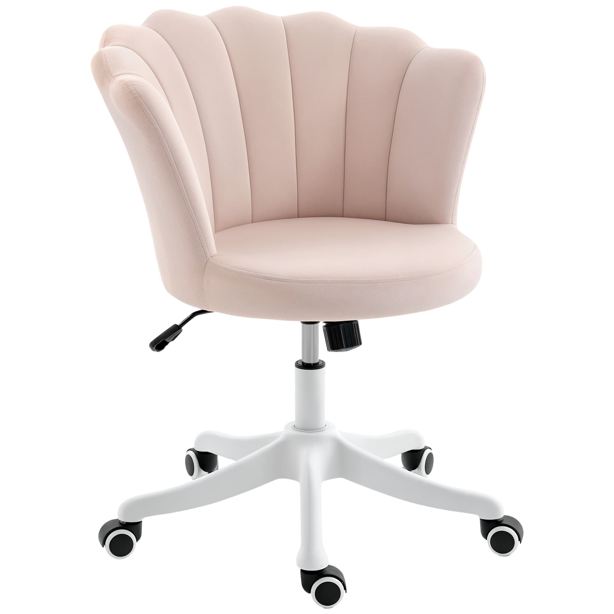 HOMCOM Chaise bureau en velours, chaise coiffeuse avec dossier en pétale, hauteur réglable, 69 x 64 x 80-90 cm, rose