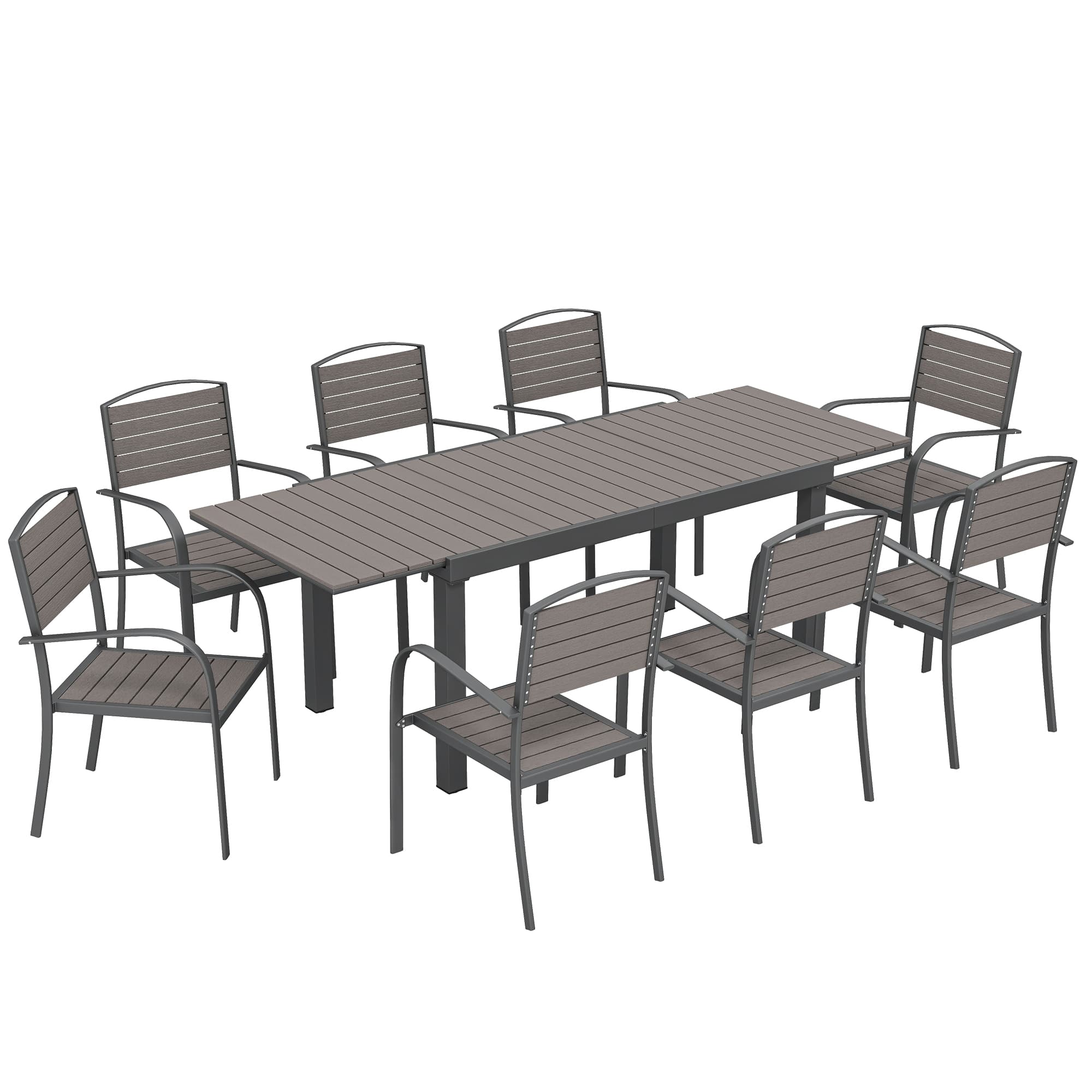 Outsunny Salon de Jardin 8 Personnes Table de Jardin Extensible 150-225cm avec Plateau Polybois et 8 Chaises Aluminium Gris