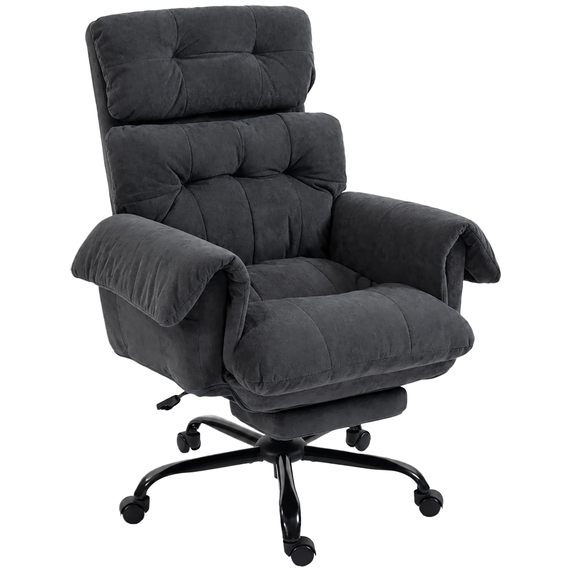 HOMCOM Fauteuil de bureau dossier réglable, siège rembourré roulant, fauteuil rembourré, réglable en hauteur, acier, Gris foncé