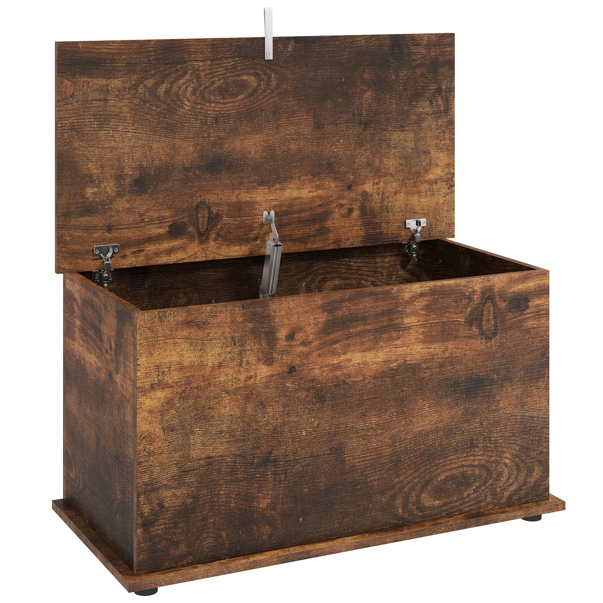 HOMCOM Banquette-coffre, Banc à chaussures avec couvercle de sécurité, fond intérieur, Marron rustique