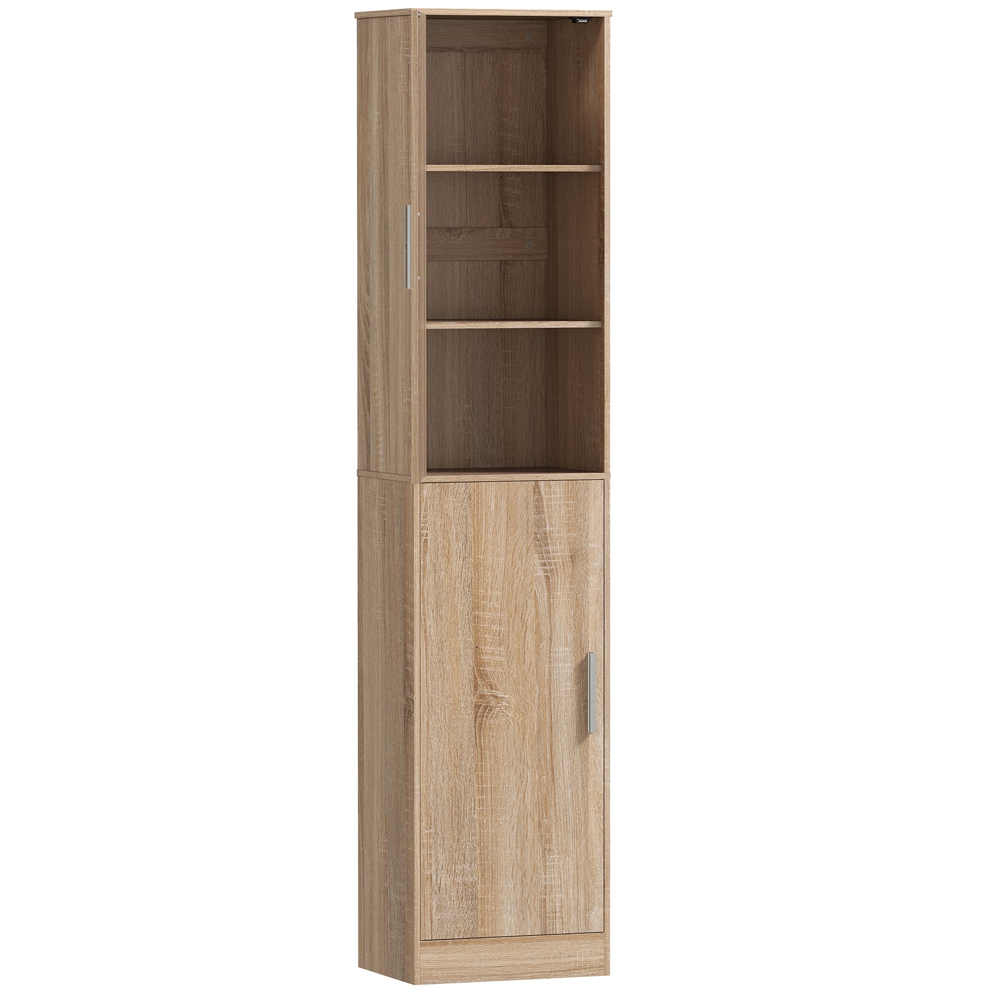 HOMCOM Meuble de salle de bain colonne avec 2 portes et 4 étagères réglables, 40 x 35 x 180 cm, bois naturel