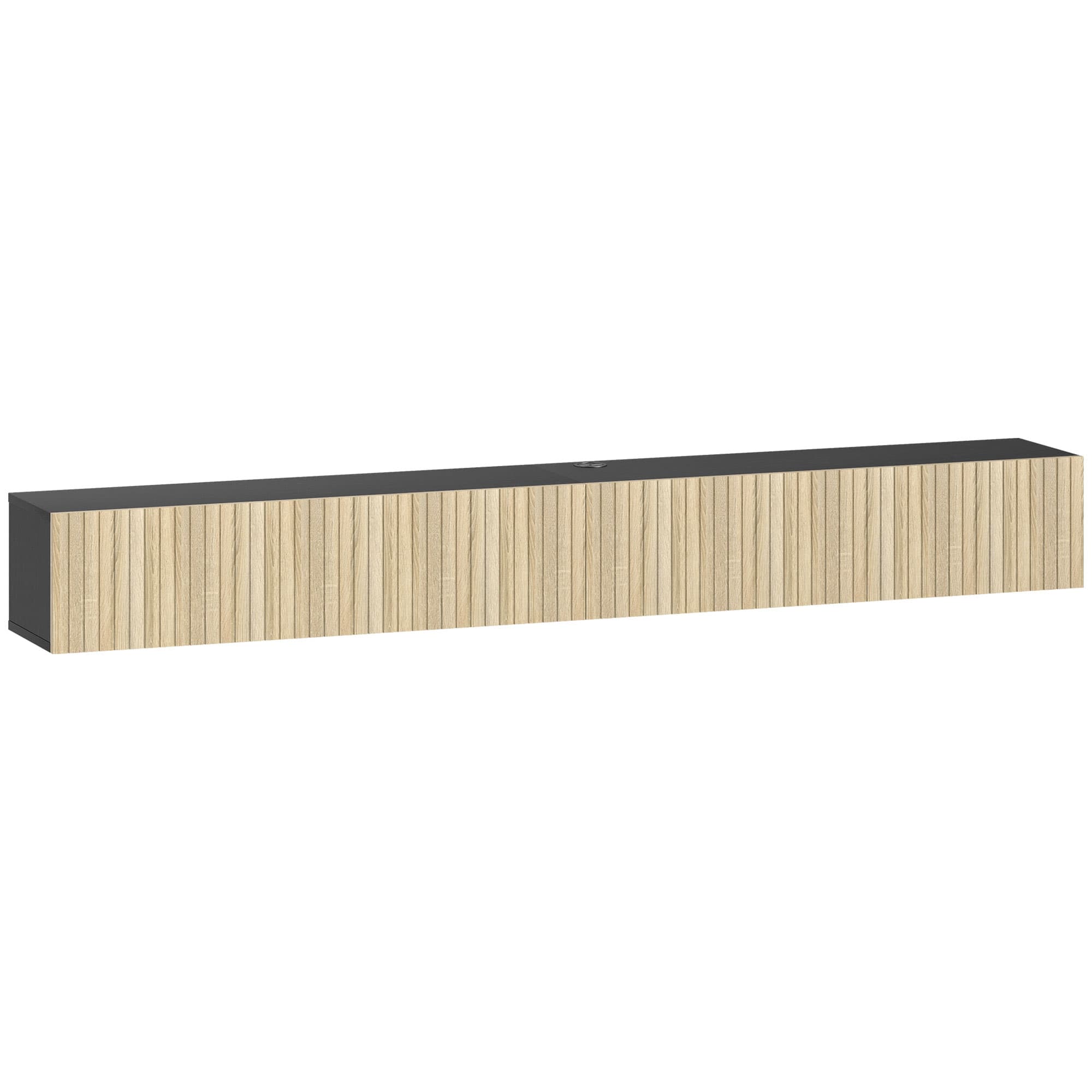 HOMCOM Meuble TV suspendu 140cm, meuble télé pour téléviseur 72 pouces, 2 portes rabattables, 140x25x22cm, bois naturel et noir