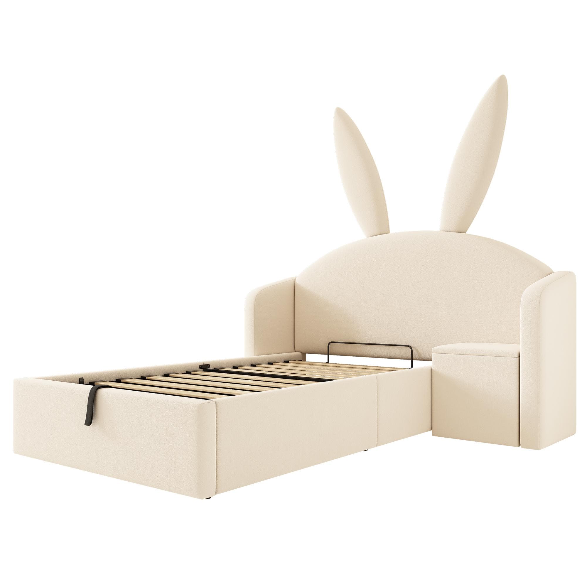 Lit junior 90x200 cm avec coffre de lit hydraulique, Beige Aosom France