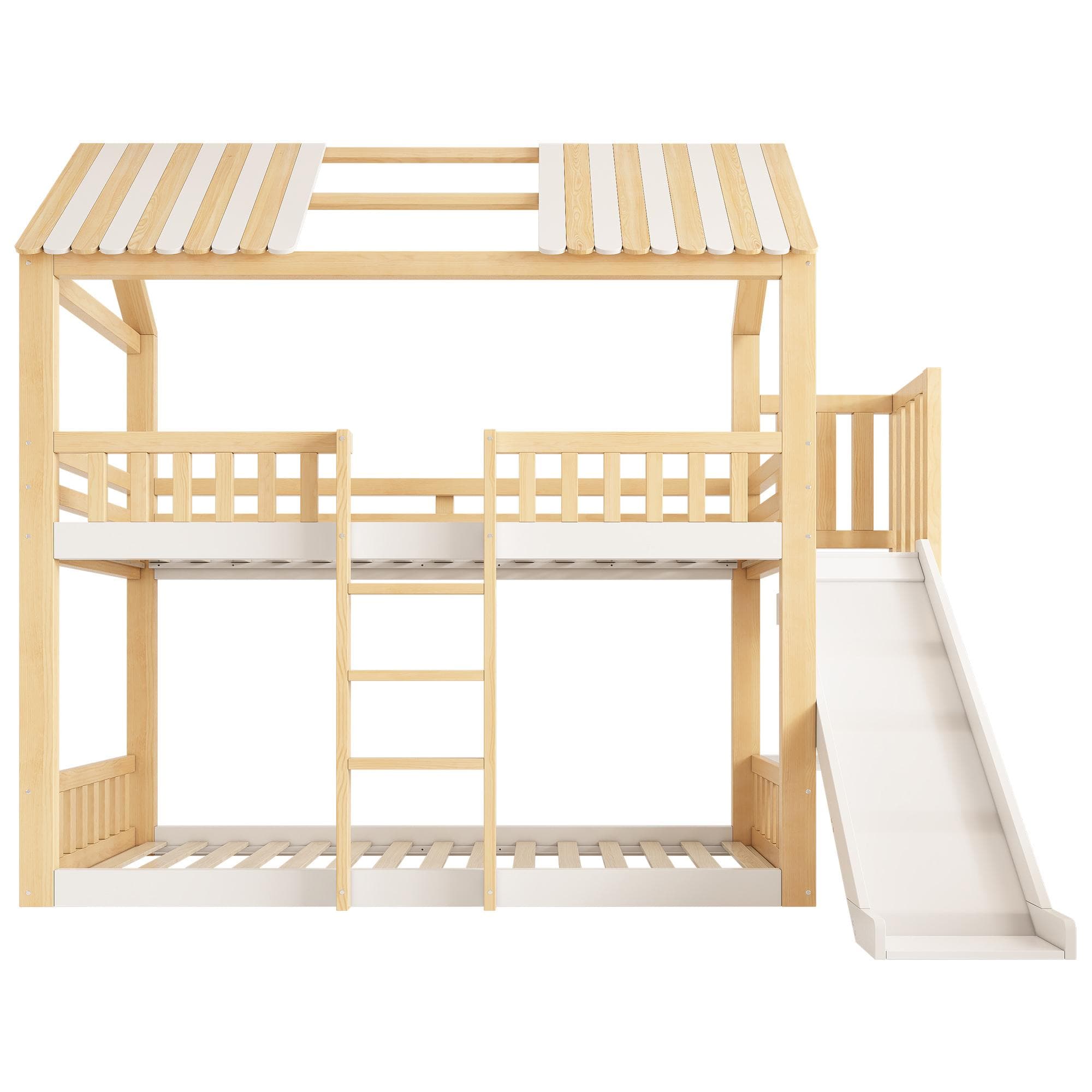 Lit superposé style cabane pour enfants avec toit à pignon, Blanc Aosom France