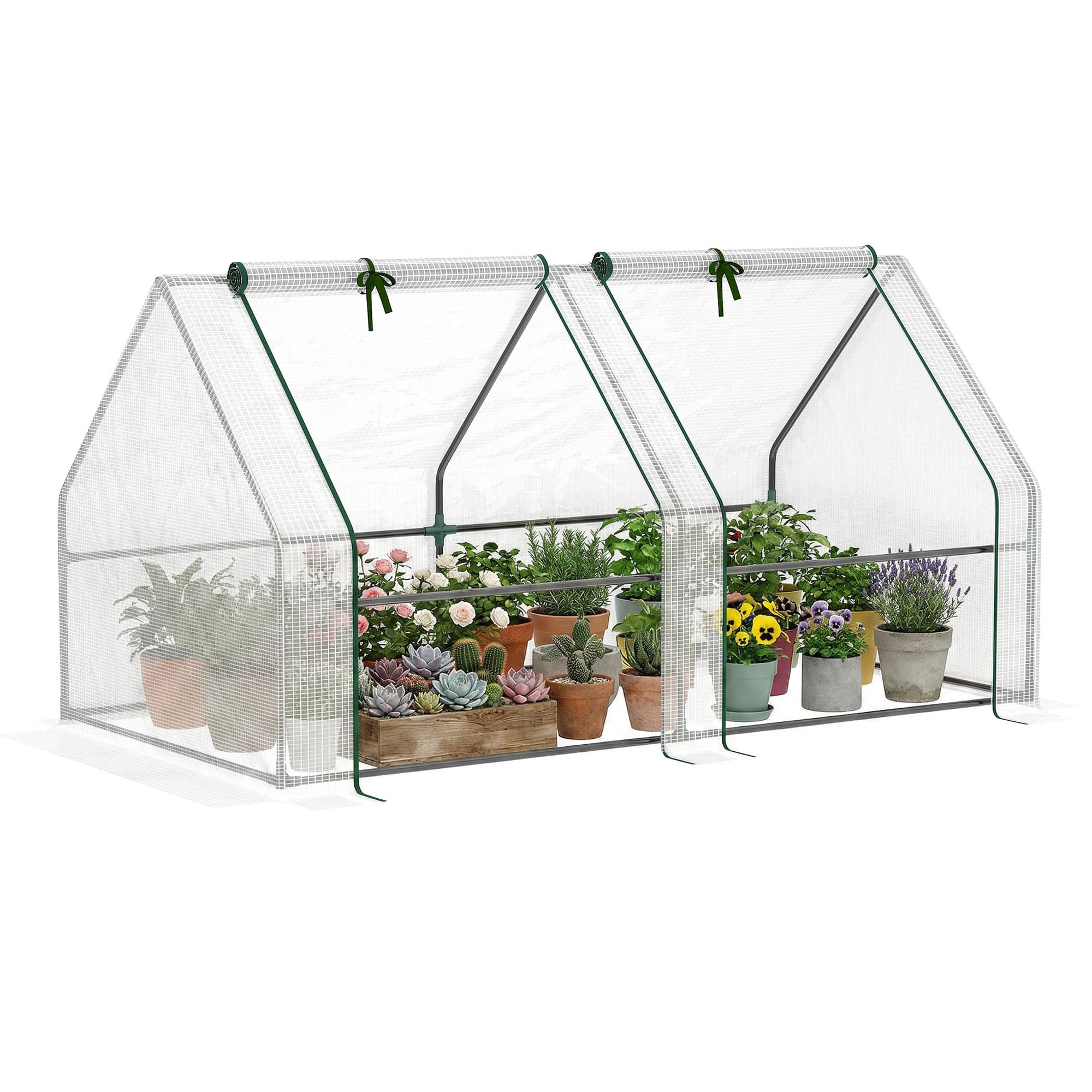 Outsunny Mini Serre de Jardin Serre à tomates 180L x 90l x 90H cm Acier PE Haute densité 140 g/m2 Anti-UV 2 fenêtres avec Zip enroulables Blanc