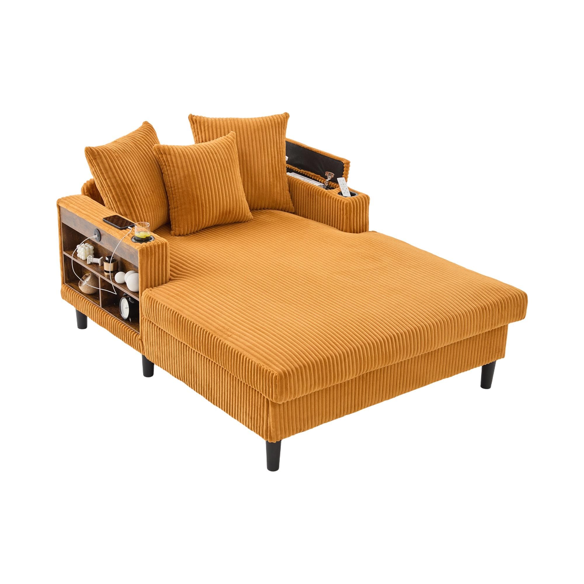 Chaiselongue en velours côtelé multifonctionnelle, Jaune moutarde Aosom France