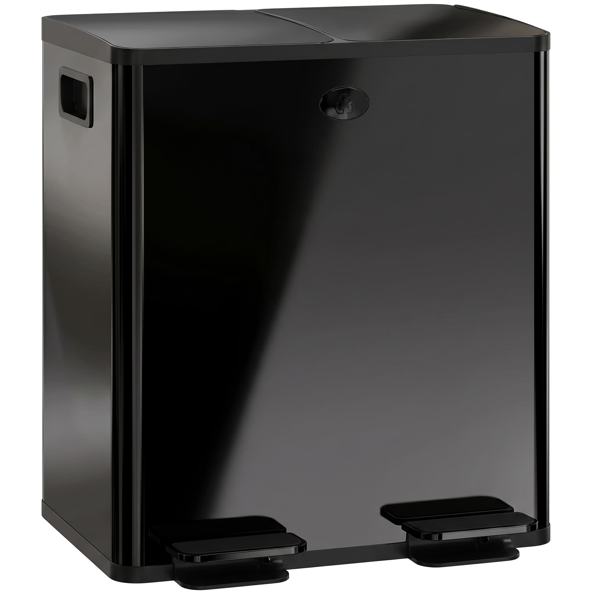 HOMCOM Poubelle de cuisine 2 compartiments de 2 x 20L, acier inoxydable, couvercle à fermeture douce, 45,8x36x51,6cm, noir
