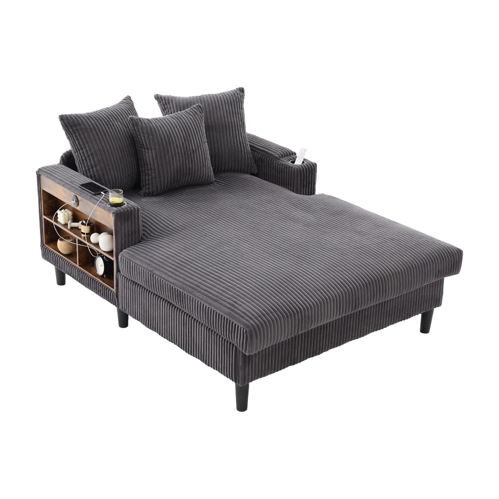 Chaiselongue en velours côtelé multifonctionnelle, Gris foncé Aosom France