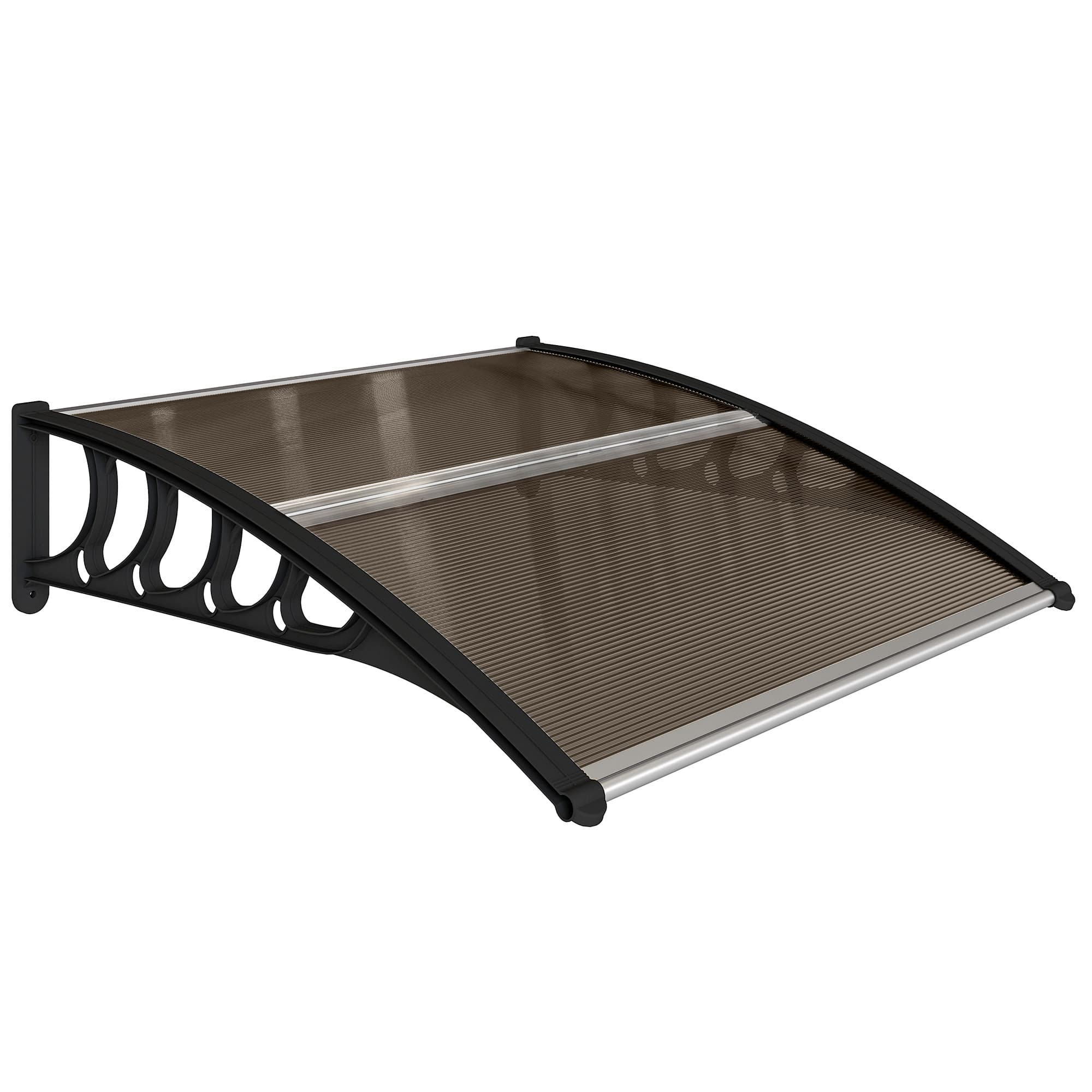 Outsunny Auvent de Porte d'Entrée, Toit Marquise de Porte Extérieur en Polycarbonate et Profil Aluminium, 103x96,5cm, Marron