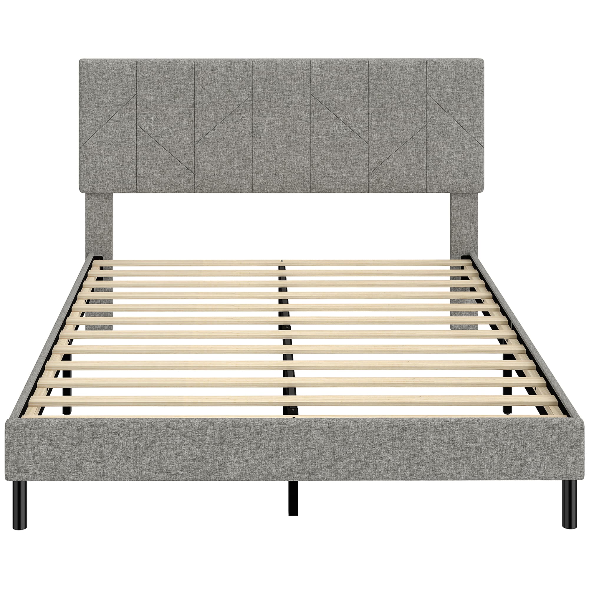 HOMCOM Cadre de Lit 140 x 190 cm avec Sommier et Tête Réglable, Lit Double Rembourré en Lin, Rangement au-dessous, Gris