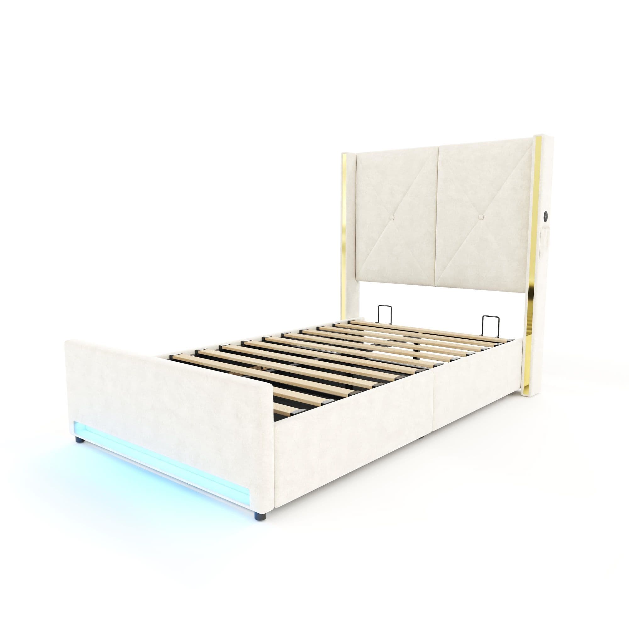 Lit en velours avec tête de lit rembourrée et matelassée, Beige Aosom France
