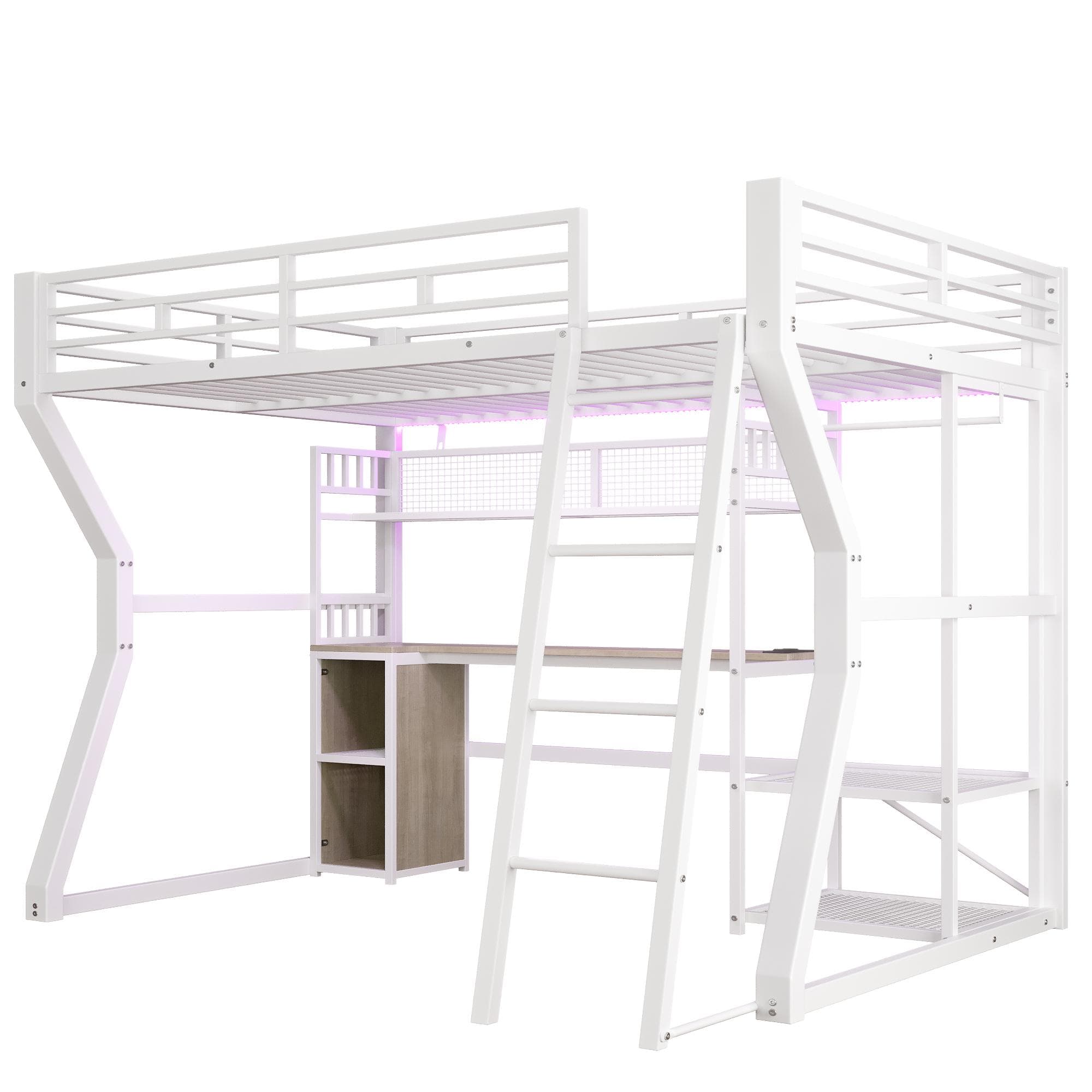 Lit mezzanine 140x200 cm avec bureau intégré, Blanc Aosom France