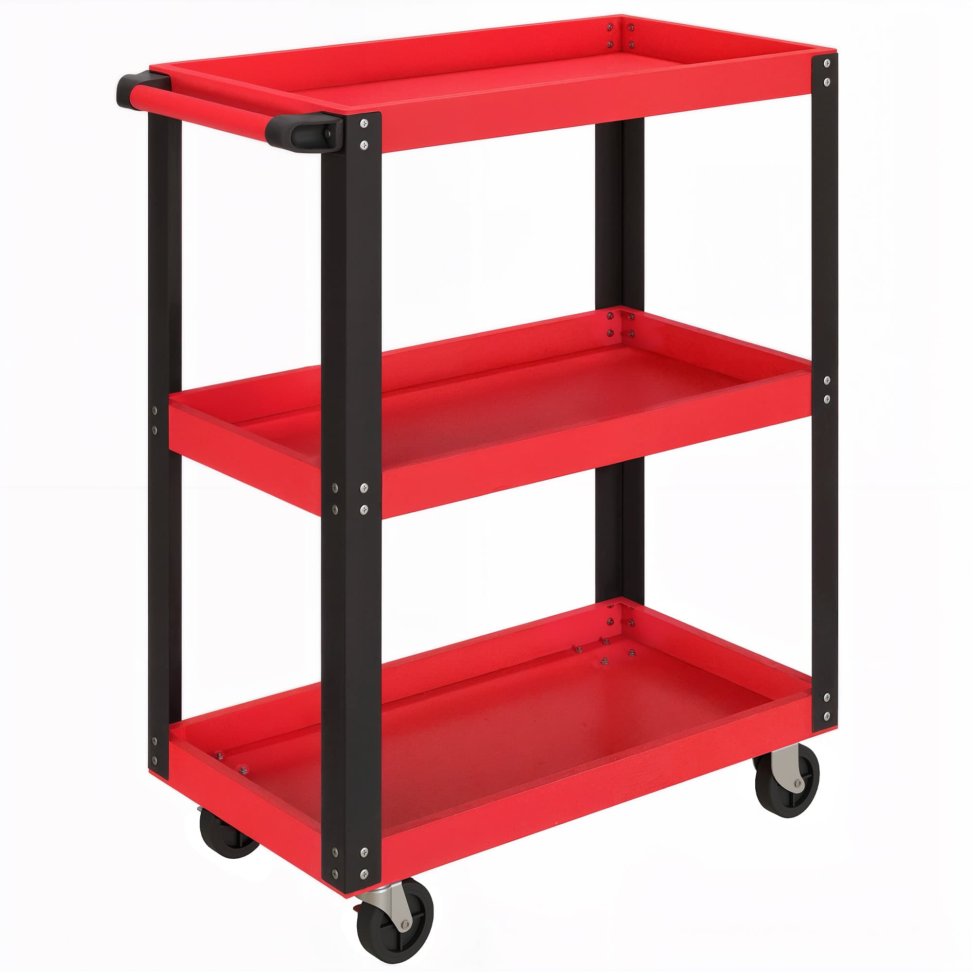 HOMCOM Chariot d'atelier servante atelier à 3 niveaux, poignée latérale et roulettes verrouillables, 70,5x35x82,5cm, rouge