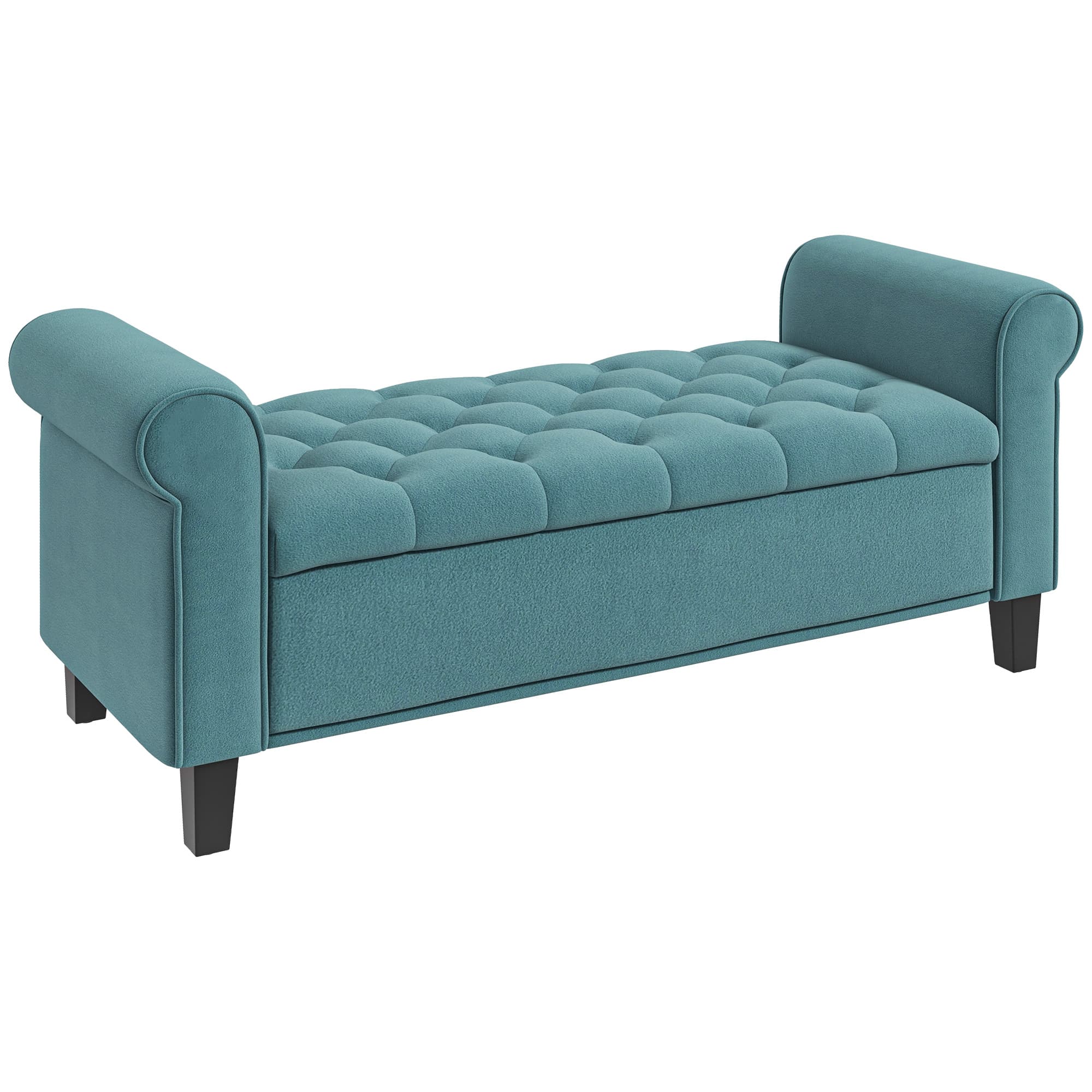 HOMCOM Banc capitonné de style vintage, banc de rangement, velours, Vert