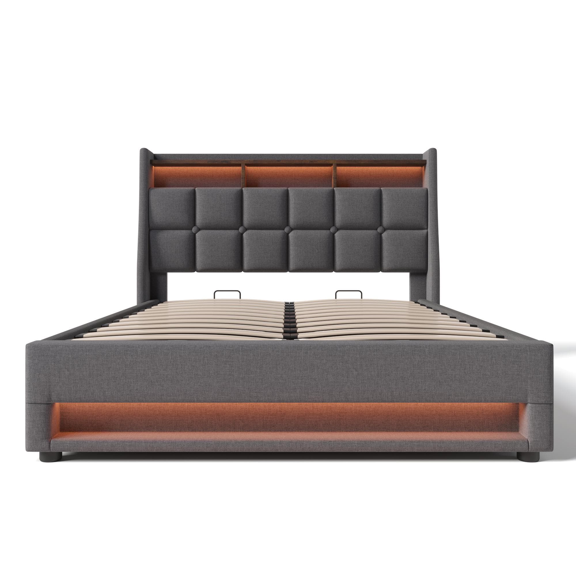 Lit rembourré 140x200 cm avec matelas, Gris Aosom France