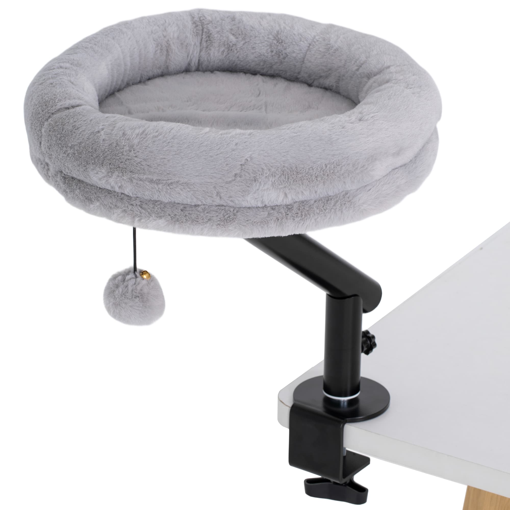 PawHut Lit de Bureau pour Chat Rotation de 360° et Hauteur Réglable, Lit pour Chat Lavable avec Balle Jouet, 35x35x48cm, Gris