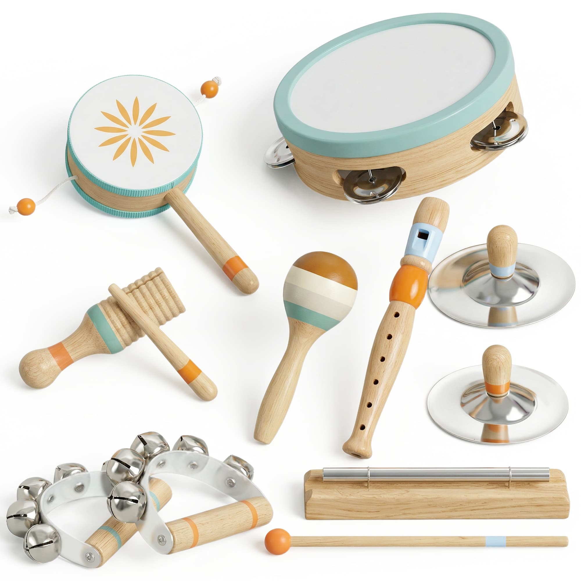 AIYAPLAY Instruments de Musique pour Enfants, Jouets Musicaux en Bois d'Inspiration avec Tambourin et Maracas pour Enfants 3+ Ans