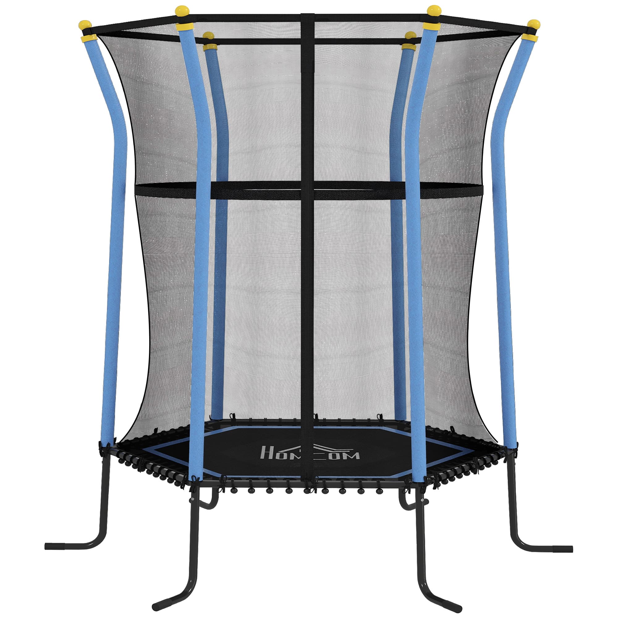 HOMCOM Trampoline pour enfant Ø 1,63 x 1,9 m filet de sécurité porte zippée 6 poteaux rembourrés inclus bleu noir