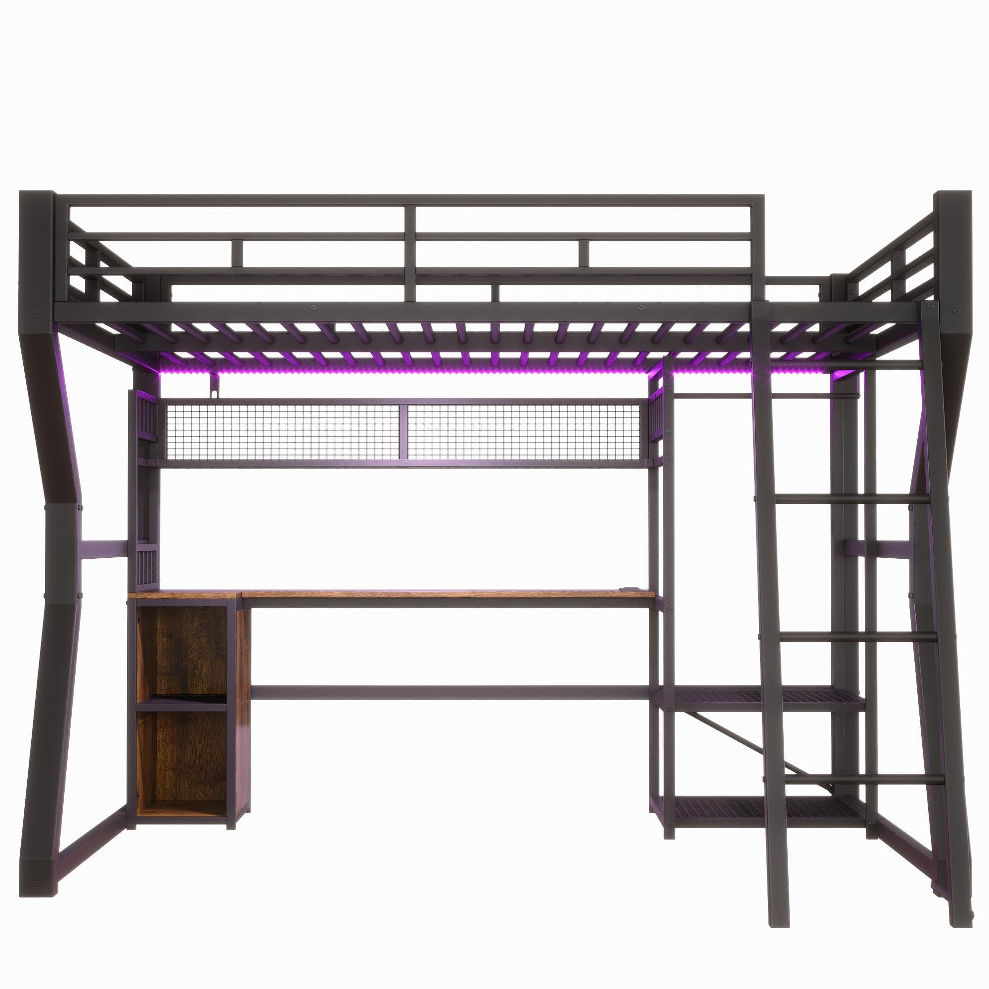 Lit mezzanine 140x200 cm avec bureau intégré, Noir Aosom France